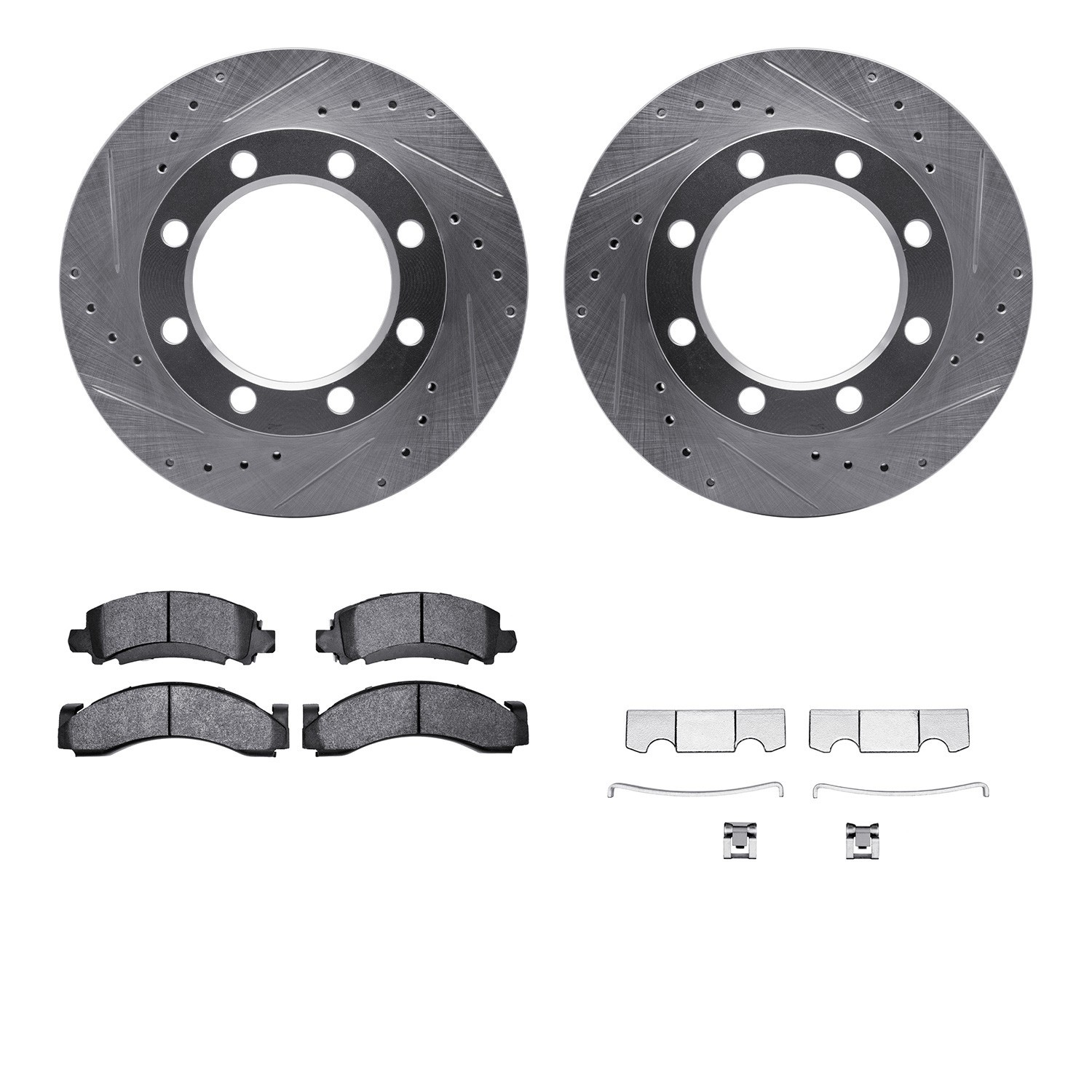 DYN 7512-48351 DFC Rotors-Drilled & Slotted-Silver w/ 5000 Advanced Brake Pads Incl Hdw