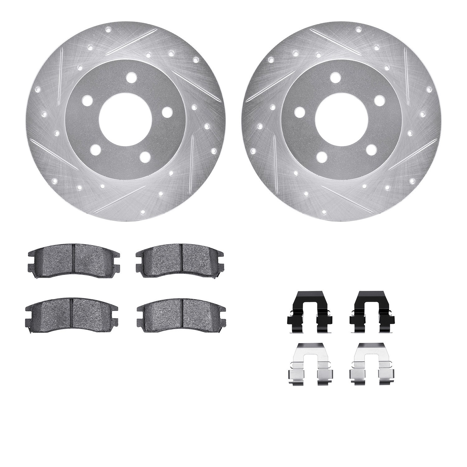 DYN 7512-52000 DFC Rotors-Drilled & Slotted-Silver w/ 5000 Advanced Brake Pads Incl Hdw