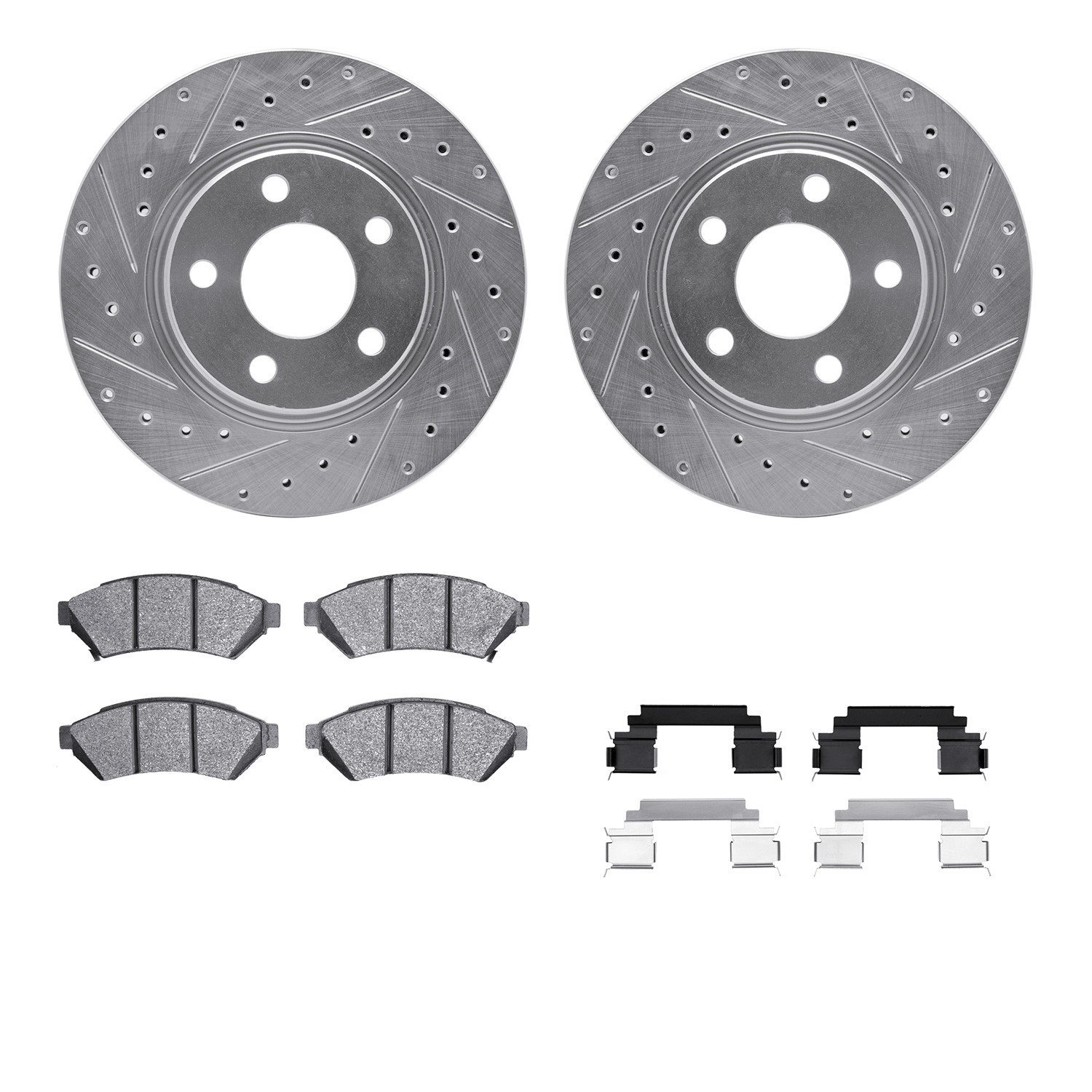 DYN 7512-52002 DFC Rotors-Drilled & Slotted-Silver w/ 5000 Advanced Brake Pads Incl Hdw