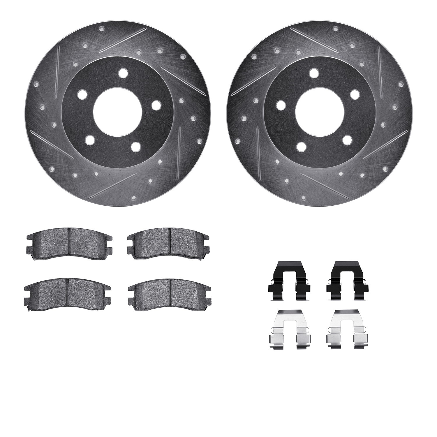 DYN 7512-52008 DFC Rotors-Drilled & Slotted-Silver w/ 5000 Advanced Brake Pads Incl Hdw
