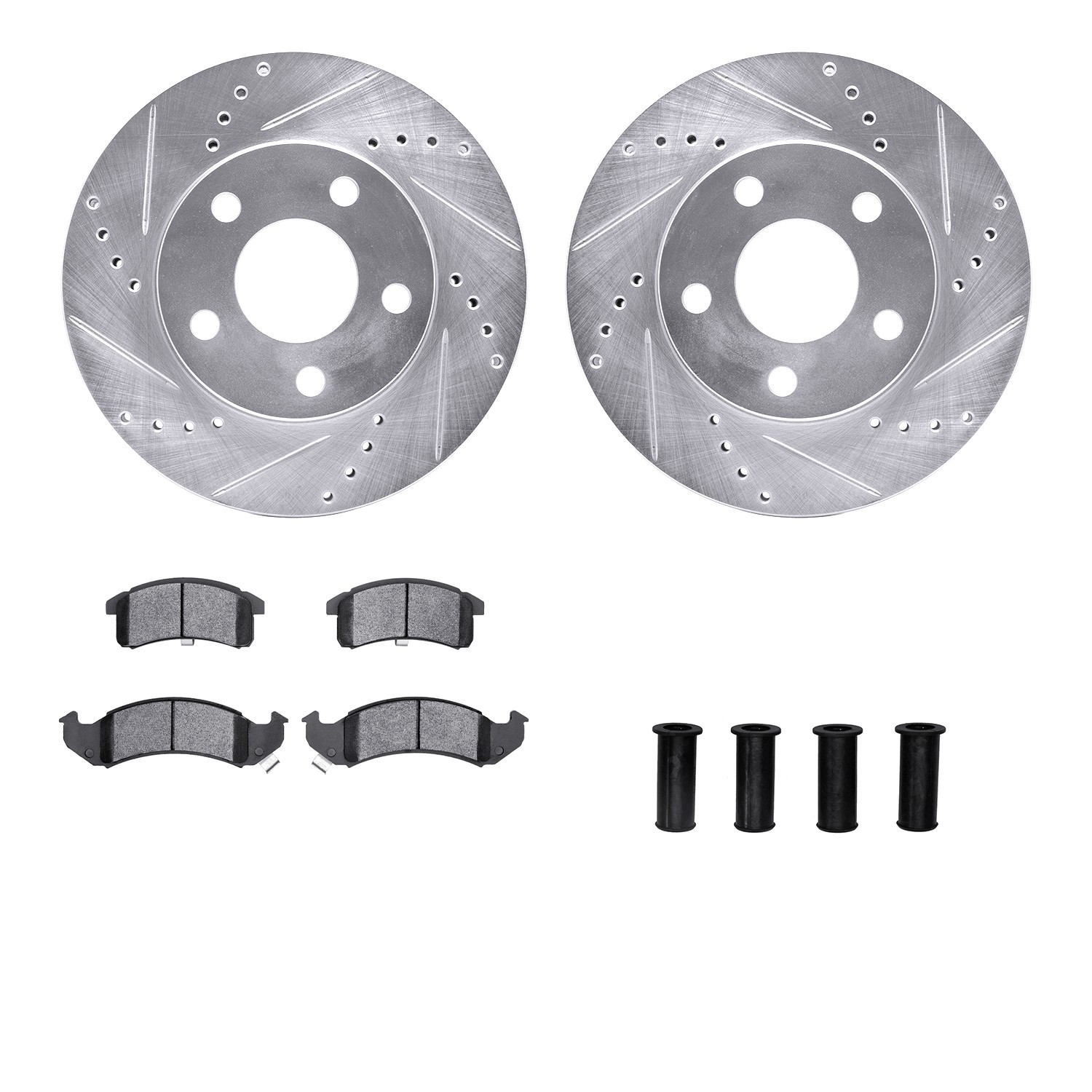 DYN 7512-52026 DFC Rotors-Drilled & Slotted-Silver w/ 5000 Advanced Brake Pads Incl Hdw