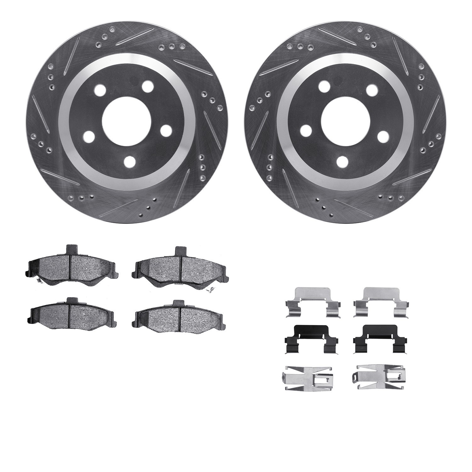 DYN 7512-52034 DFC Rotors-Drilled & Slotted-Silver w/ 5000 Advanced Brake Pads Incl Hdw