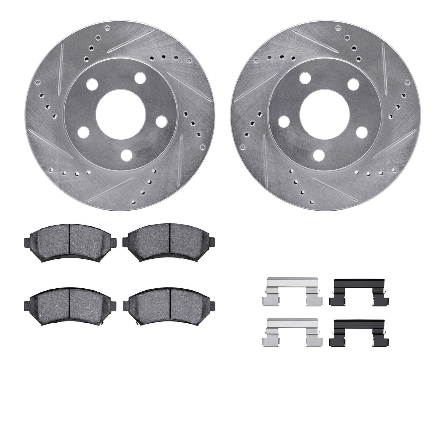 DYN 7512-52035 DFC Rotors-Drilled & Slotted-Silver w/ 5000 Advanced Brake Pads Incl Hdw