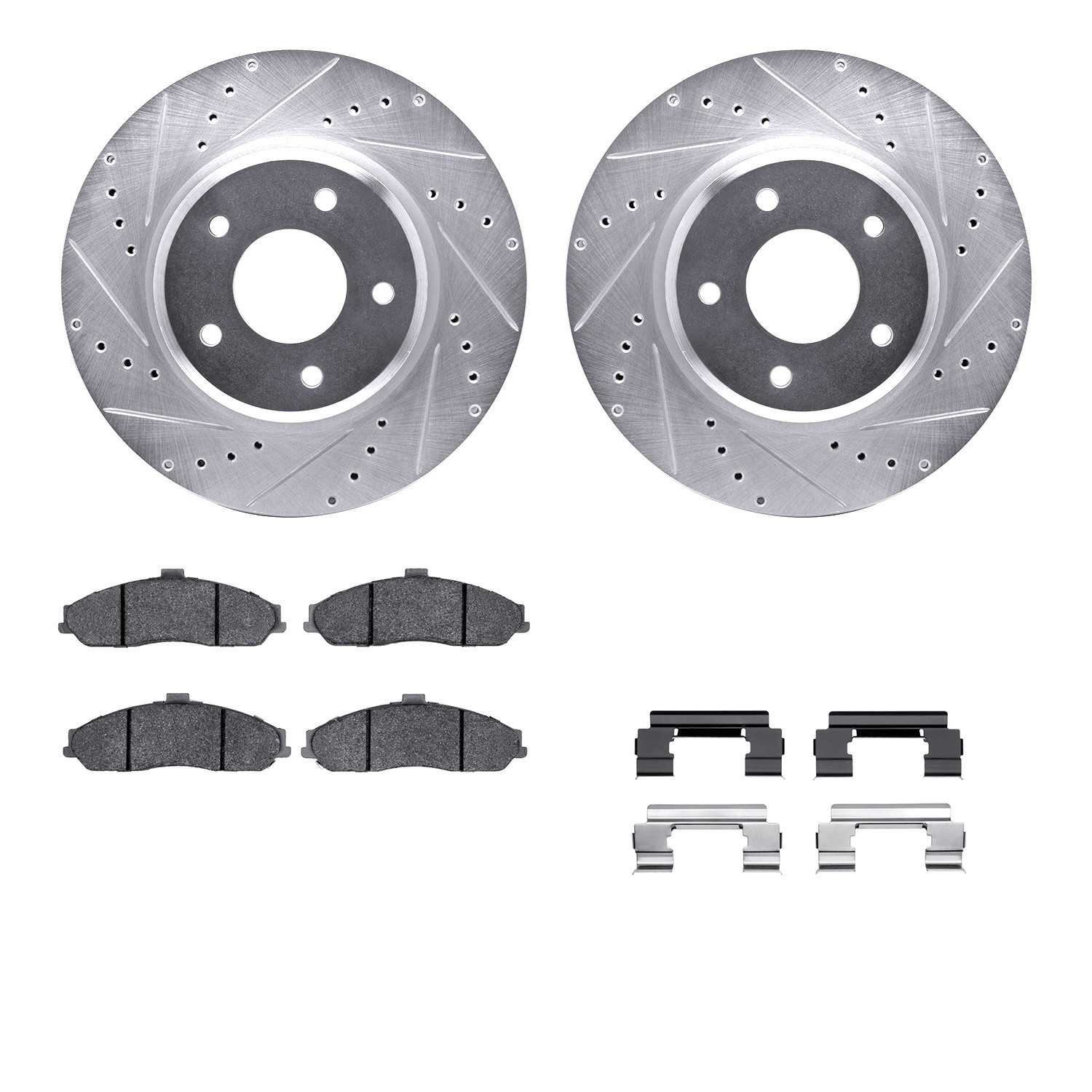 DYN 7512-52064 DFC Rotors-Drilled & Slotted-Silver w/ 5000 Advanced Brake Pads Incl Hdw