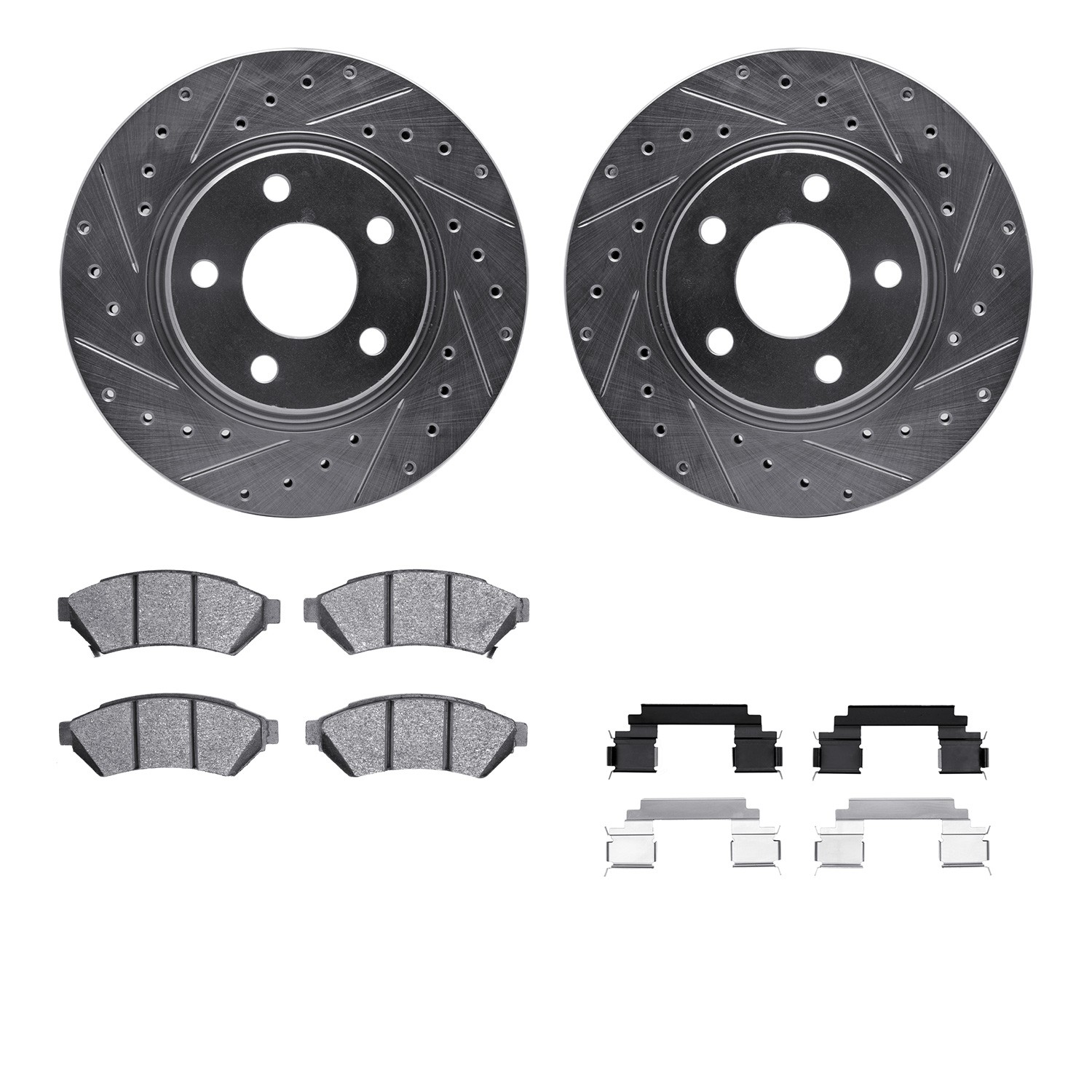 DYN 7512-52082 DFC Rotors-Drilled & Slotted-Silver w/ 5000 Advanced Brake Pads Incl Hdw