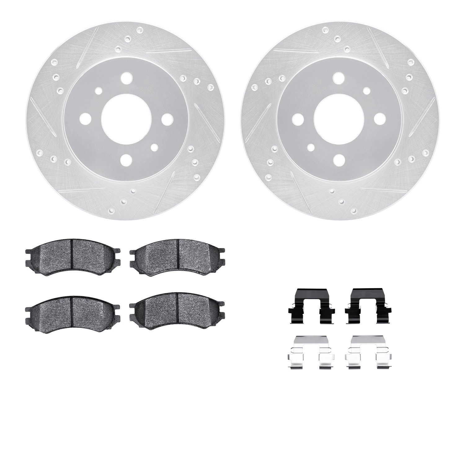 DYN 7512-53001 DFC Rotors-Drilled & Slotted-Silver w/ 5000 Advanced Brake Pads Incl Hdw