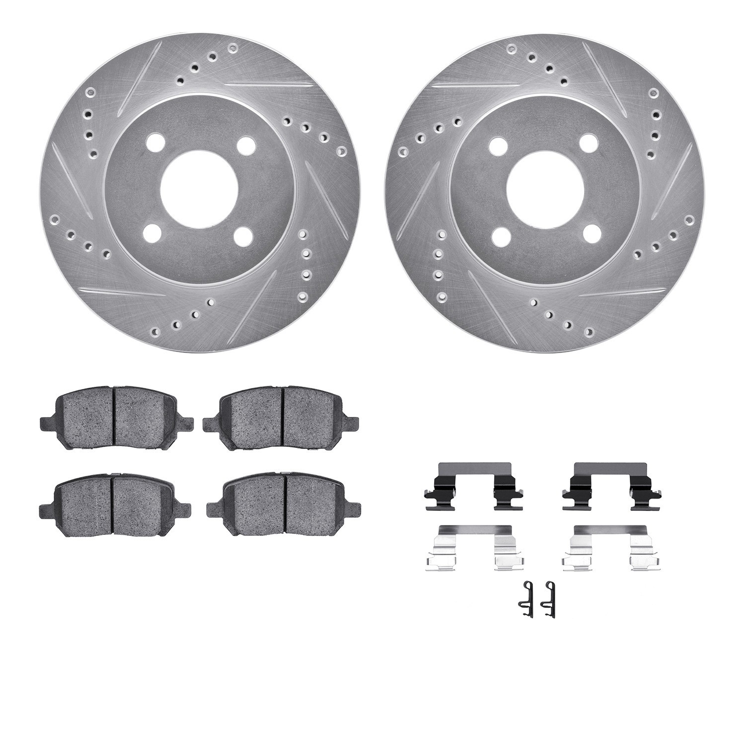 DYN 7512-53002 DFC Rotors-Drilled & Slotted-Silver w/ 5000 Advanced Brake Pads Incl Hdw