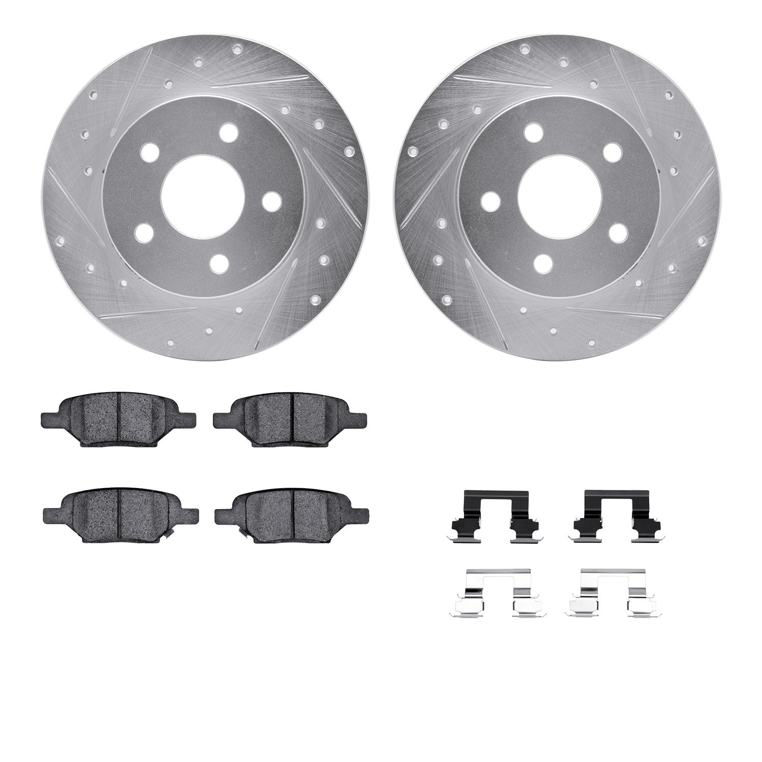 DYN 7512-53004 DFC Rotors-Drilled & Slotted-Silver w/ 5000 Advanced Brake Pads Incl Hdw