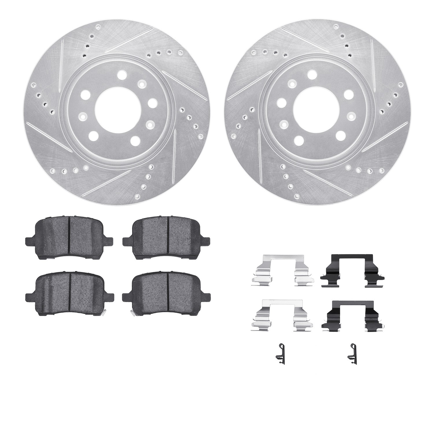 DYN 7512-53005 DFC Rotors-Drilled & Slotted-Silver w/ 5000 Advanced Brake Pads Incl Hdw
