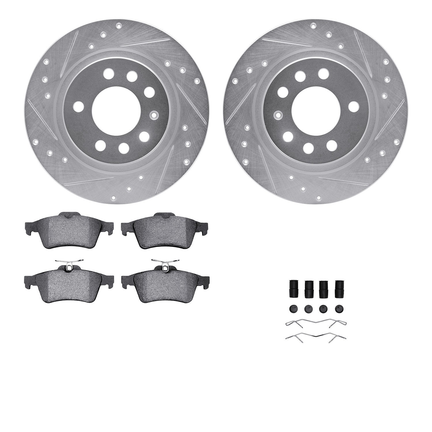 DYN 7512-53006 DFC Rotors-Drilled & Slotted-Silver w/ 5000 Advanced Brake Pads Incl Hdw