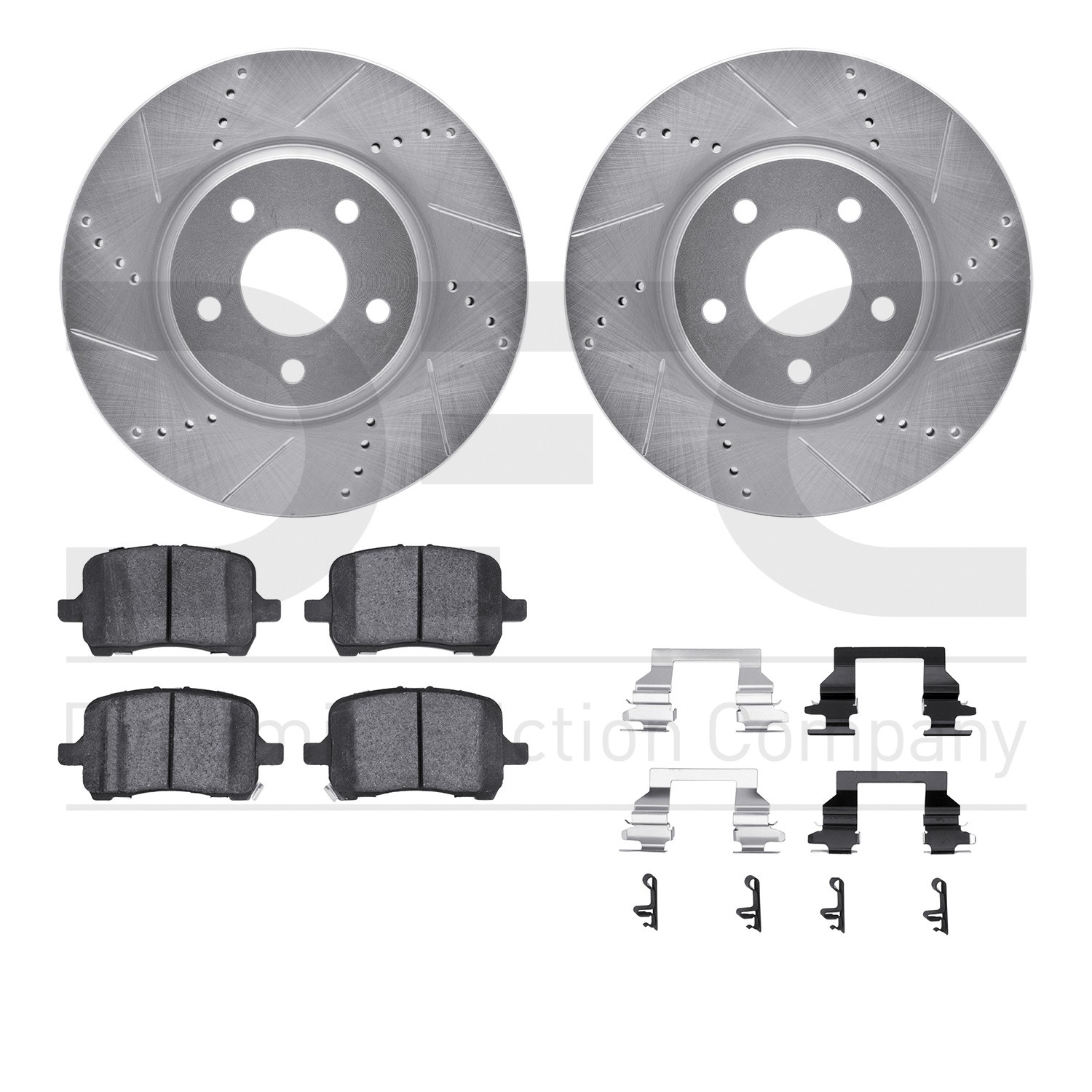 DYN 7512-53026 DFC Rotors-Drilled & Slotted-Silver w/ 5000 Advanced Brake Pads Incl Hdw