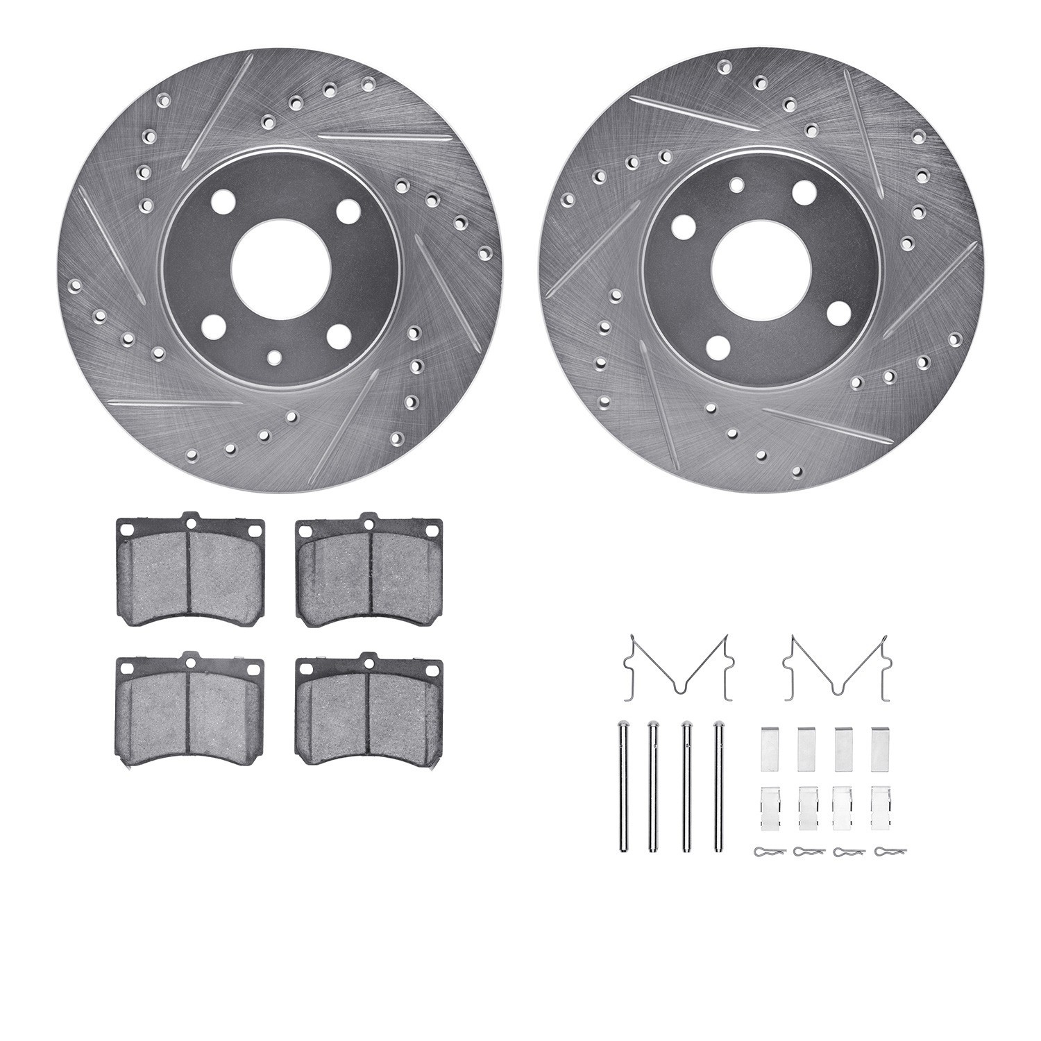 DYN 7512-54002 DFC Rotors-Drilled & Slotted-Silver w/ 5000 Advanced Brake Pads Incl Hdw