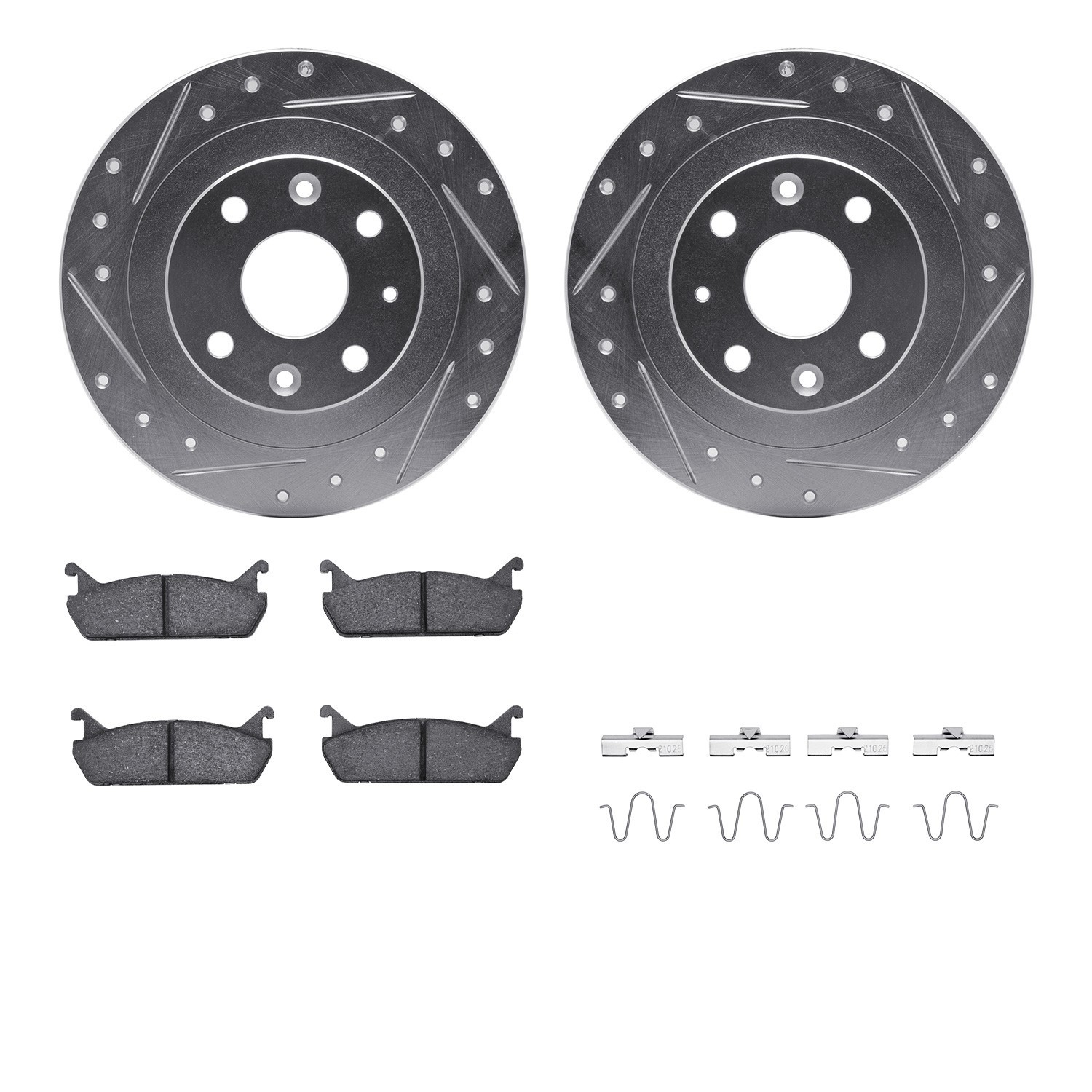 DYN 7512-54005 DFC Rotors-Drilled & Slotted-Silver w/ 5000 Advanced Brake Pads Incl Hdw