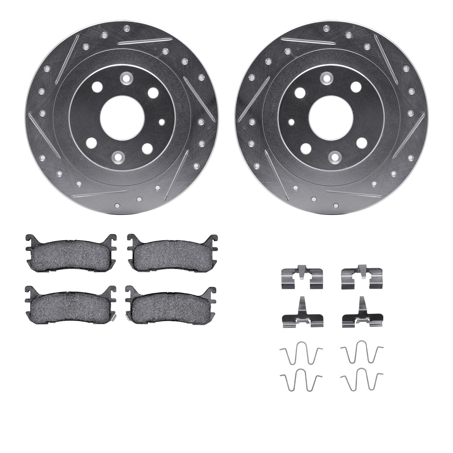 DYN 7512-54007 DFC Rotors-Drilled & Slotted-Silver w/ 5000 Advanced Brake Pads Incl Hdw
