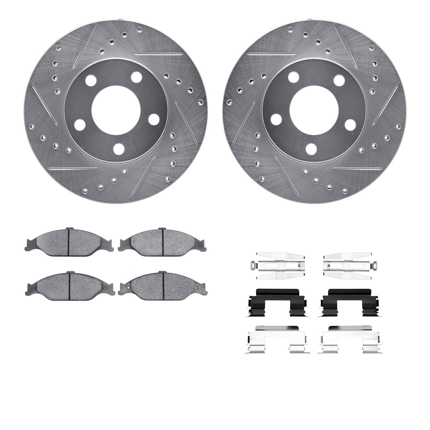 DYN 7512-54011 DFC Rotors-Drilled & Slotted-Silver w/ 5000 Advanced Brake Pads Incl Hdw