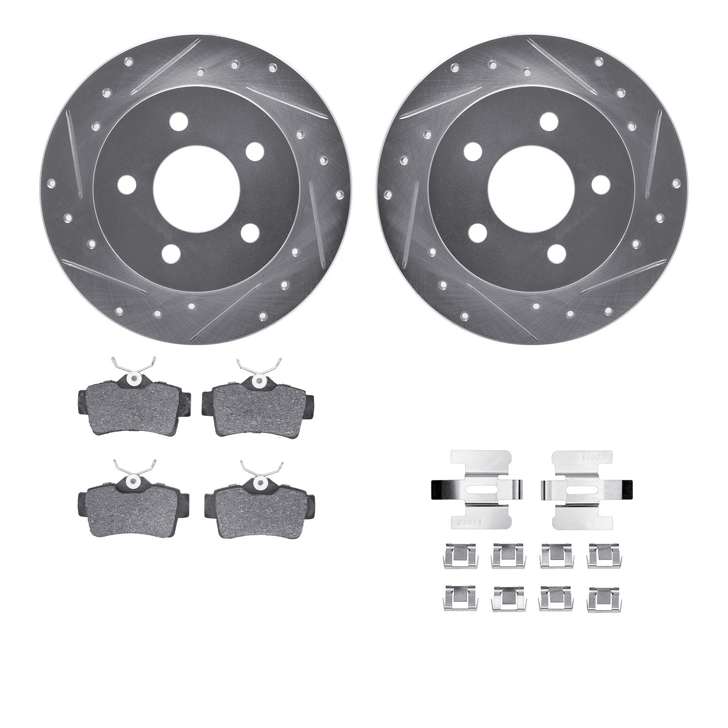 DYN 7512-54012 DFC Rotors-Drilled & Slotted-Silver w/ 5000 Advanced Brake Pads Incl Hdw