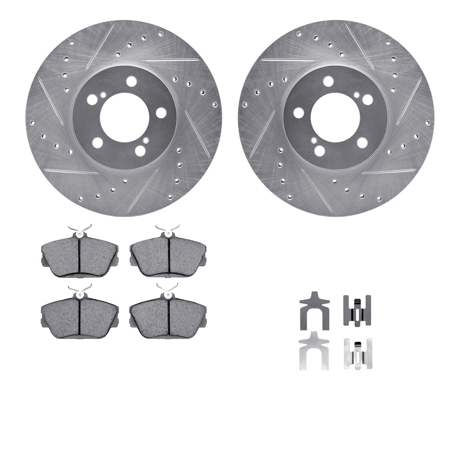 DYN 7512-54013 DFC Rotors-Drilled & Slotted-Silver w/ 5000 Advanced Brake Pads Incl Hdw