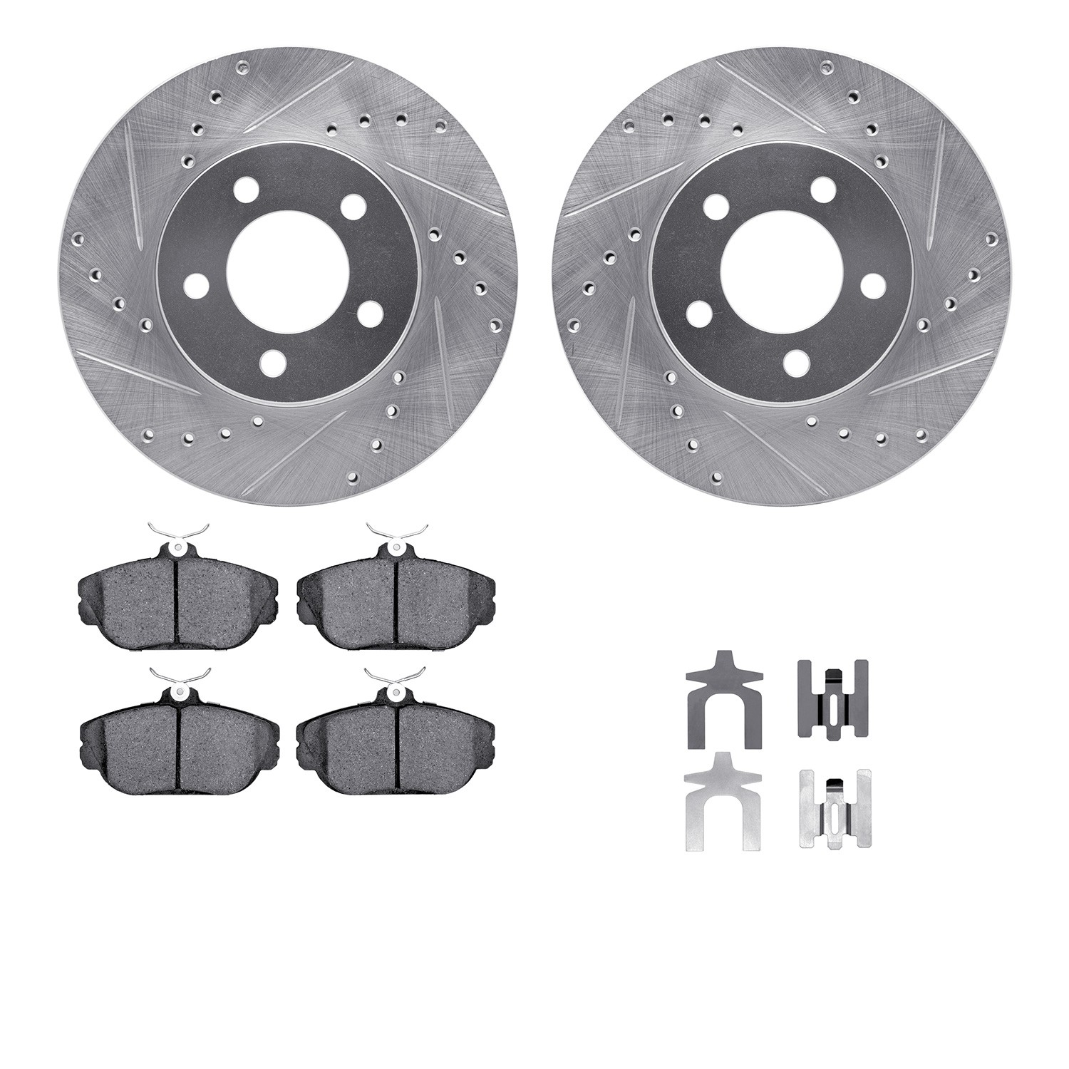 DYN 7512-54014 DFC Rotors-Drilled & Slotted-Silver w/ 5000 Advanced Brake Pads Incl Hdw