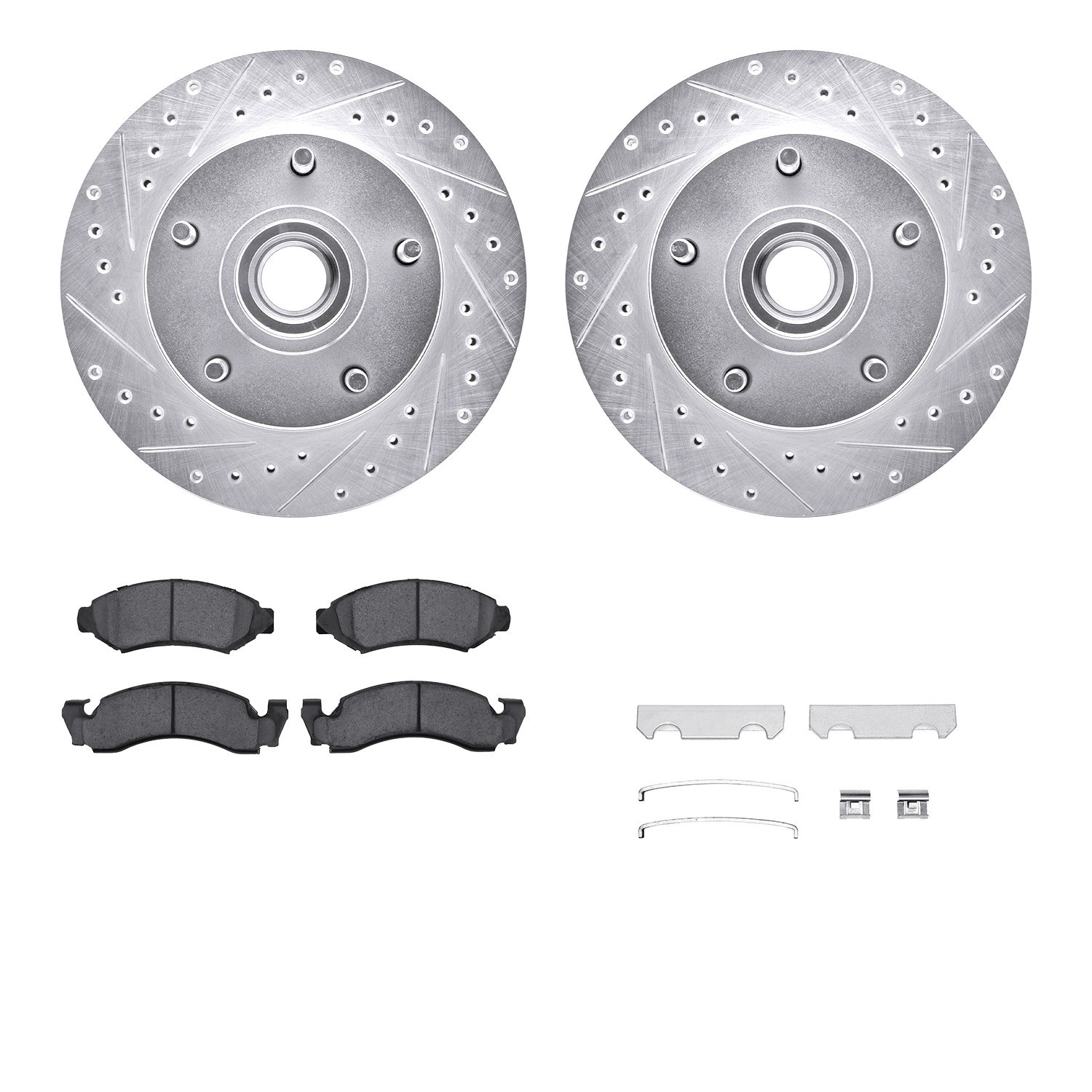 DYN 7512-54018 DFC Brake Rotor - Drilled & Slotted - Silver w/5000 Brake Pads & HW Kit