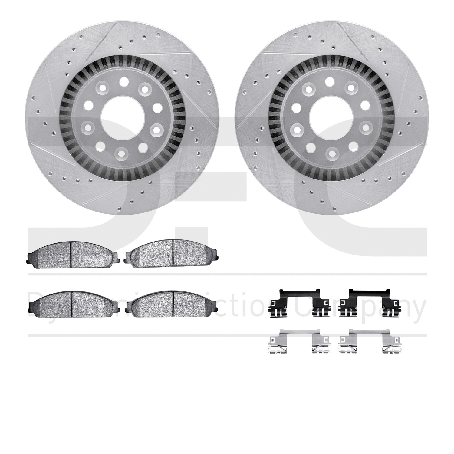 DYN 7512-54030 DFC Rotors-Drilled & Slotted-Silver w/ 5000 Advanced Brake Pads Incl Hdw