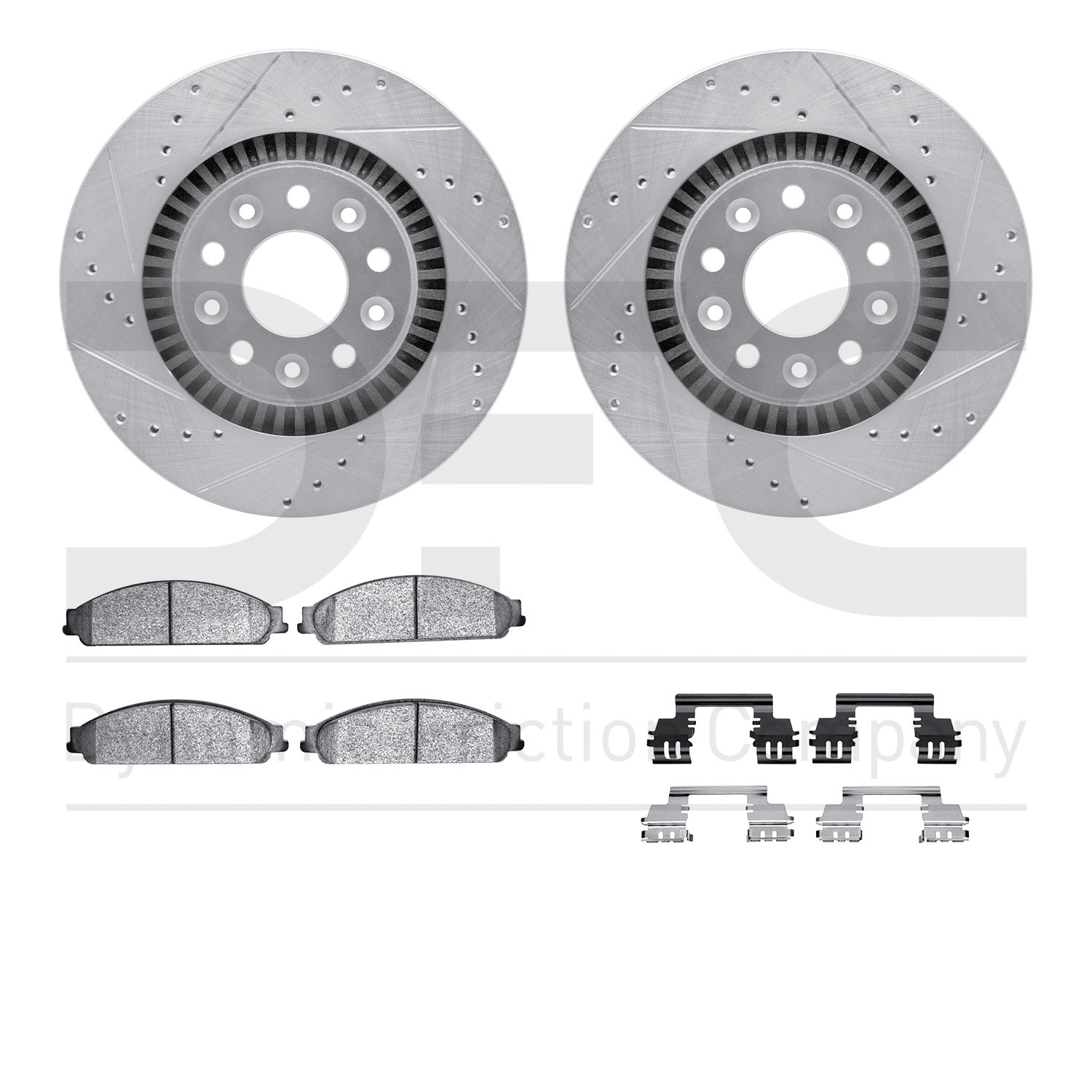 DYN 7512-54031 DFC Rotors-Drilled & Slotted-Silver w/ 5000 Advanced Brake Pads Incl Hdw