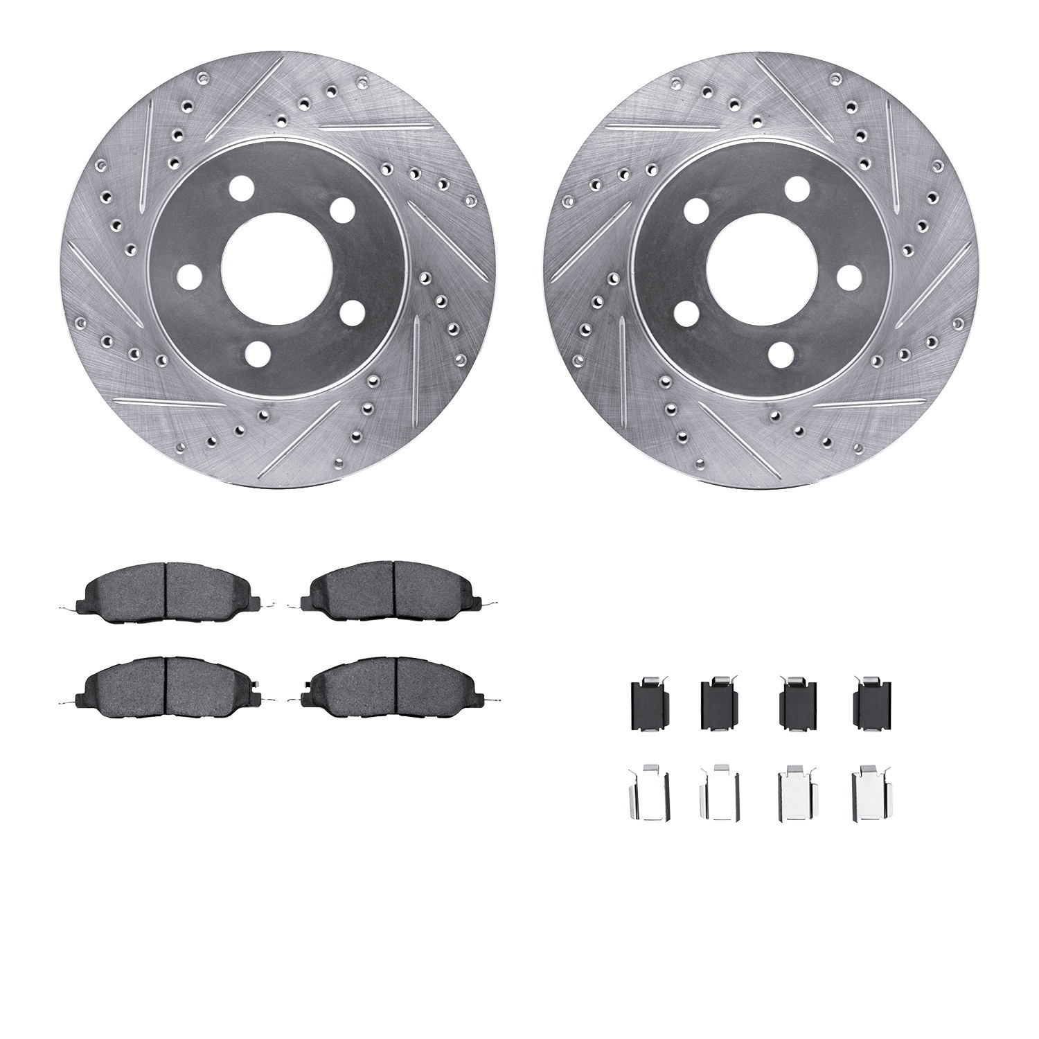DYN 7512-54036 DFC Rotors-Drilled & Slotted-Silver w/ 5000 Advanced Brake Pads Incl Hdw