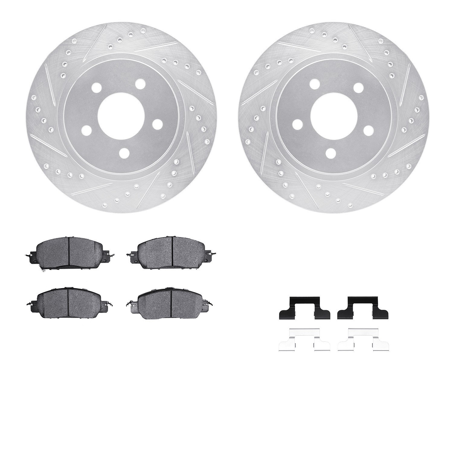 DYN 7512-54039 DFC Rotors-Drilled & Slotted-Silver w/ 5000 Advanced Brake Pads Incl Hdw