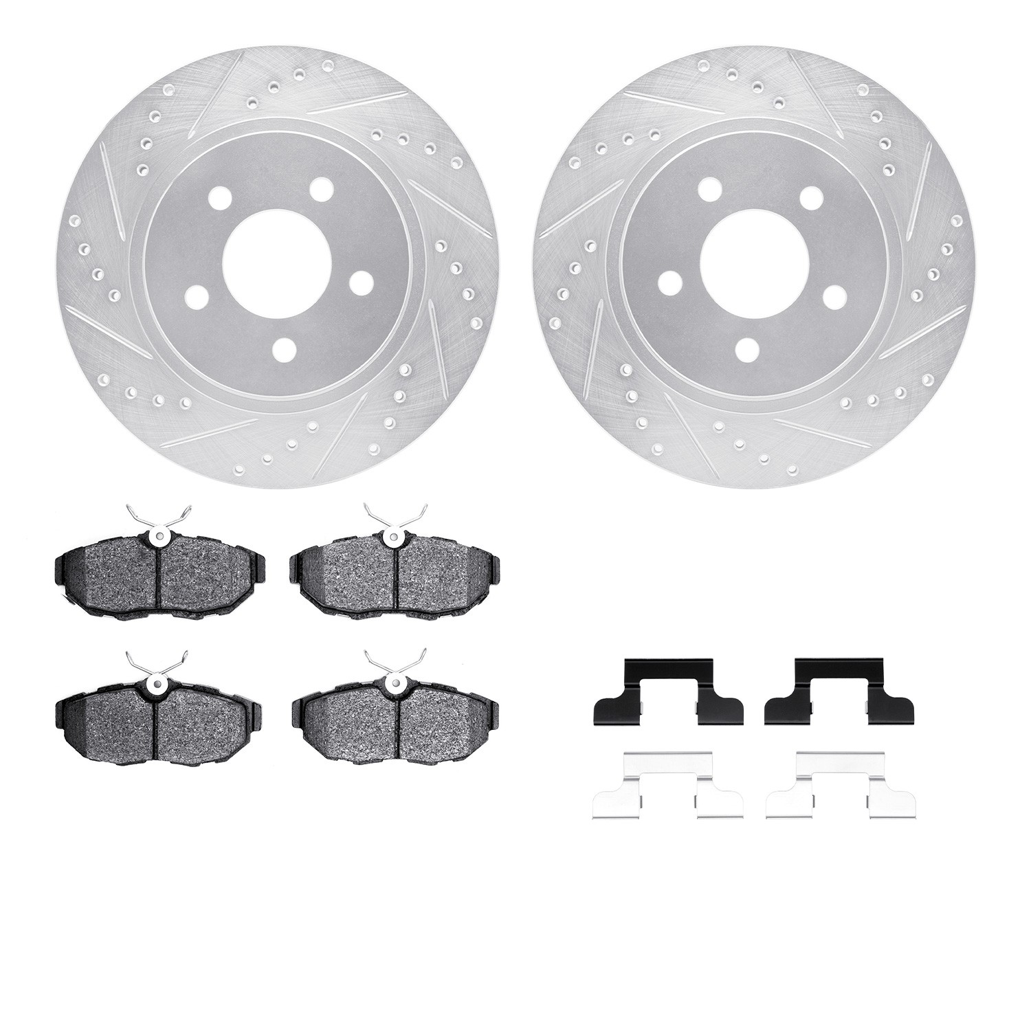 DYN 7512-54040 DFC Rotors-Drilled & Slotted-Silver w/ 5000 Advanced Brake Pads Incl Hdw