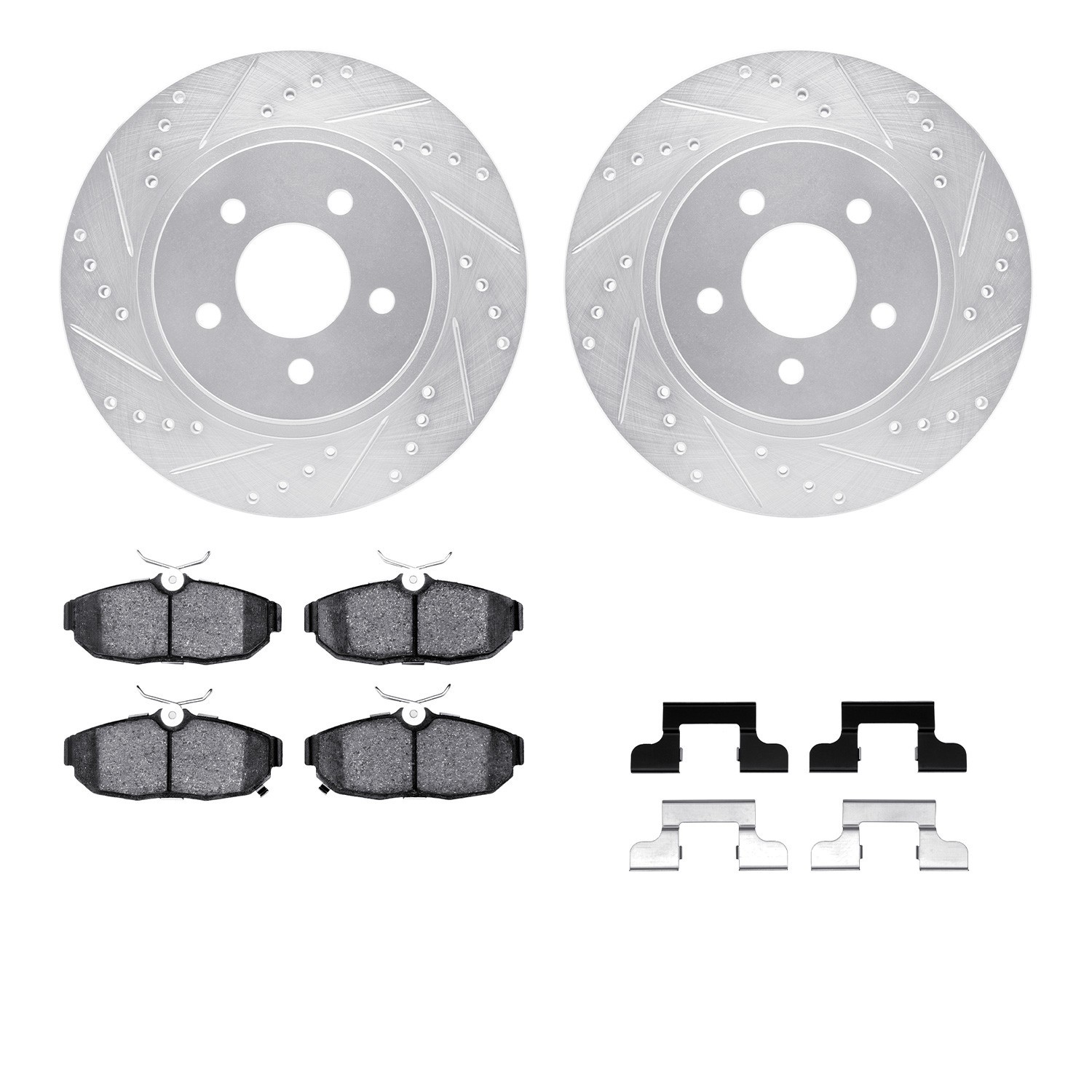 DYN 7512-54041 DFC Rotors-Drilled & Slotted-Silver w/ 5000 Advanced Brake Pads Incl Hdw