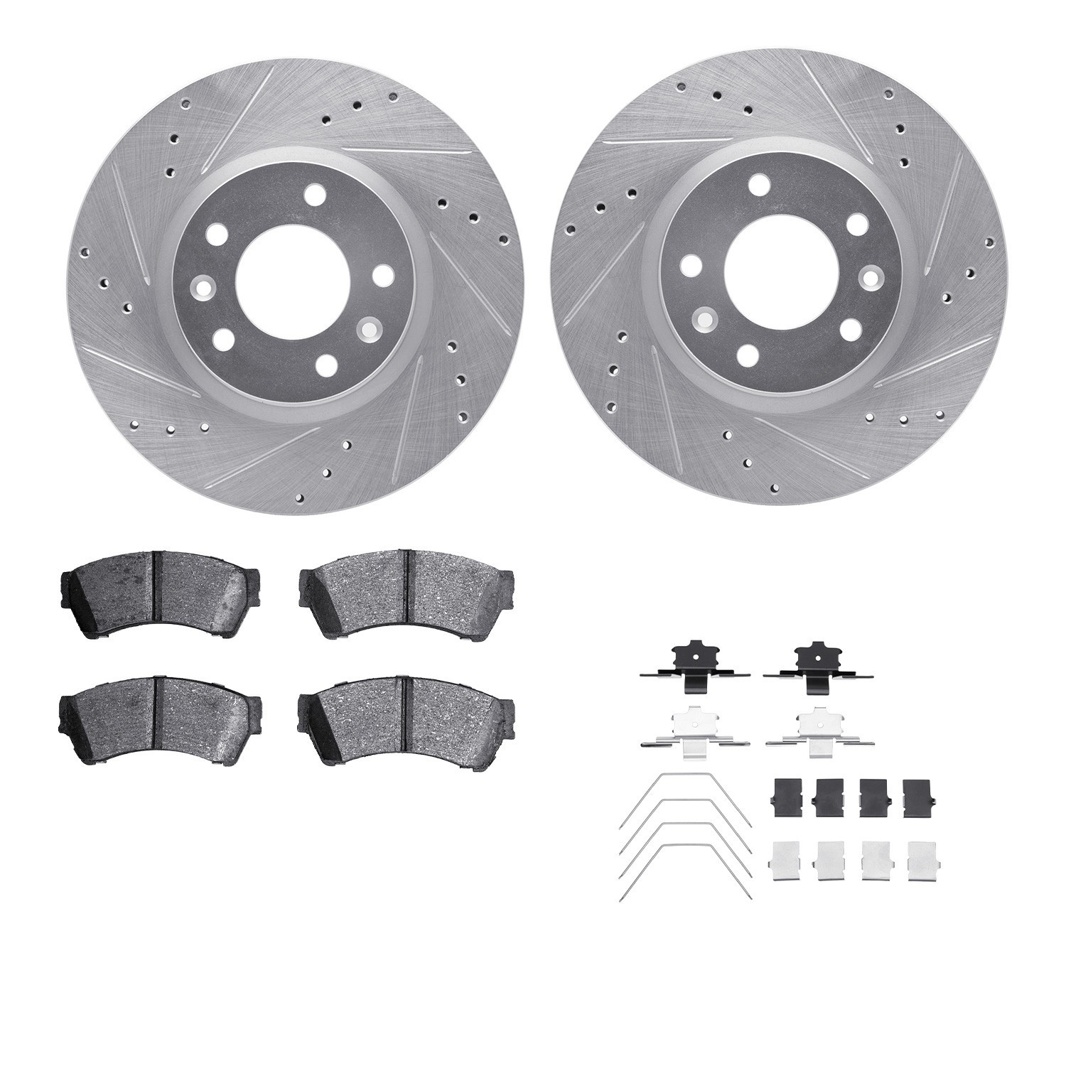 DYN 7512-54043 DFC Rotors-Drilled & Slotted-Silver w/ 5000 Advanced Brake Pads Incl Hdw