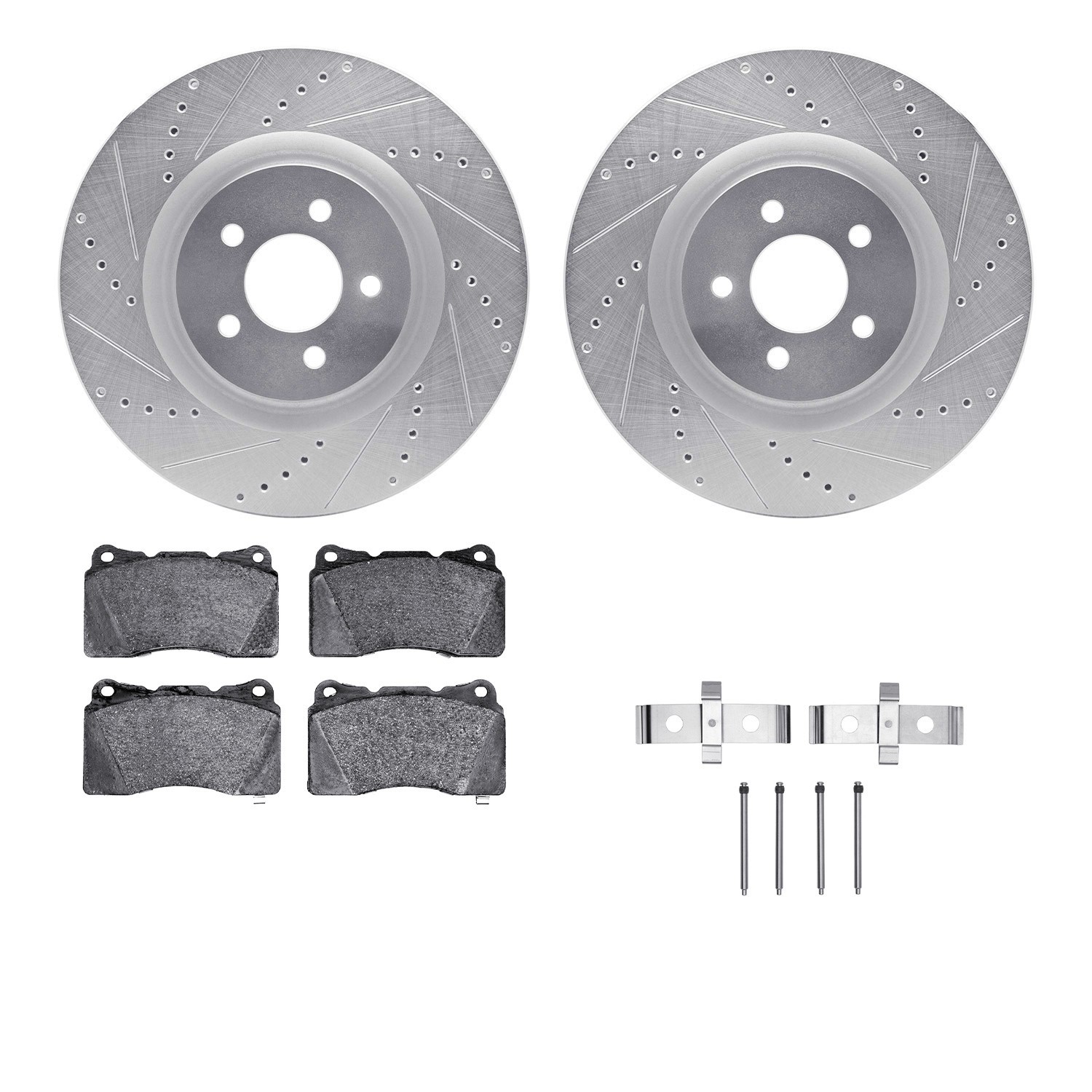 DYN 7512-54045 DFC Rotors-Drilled & Slotted-Silver w/ 5000 Advanced Brake Pads Incl Hdw