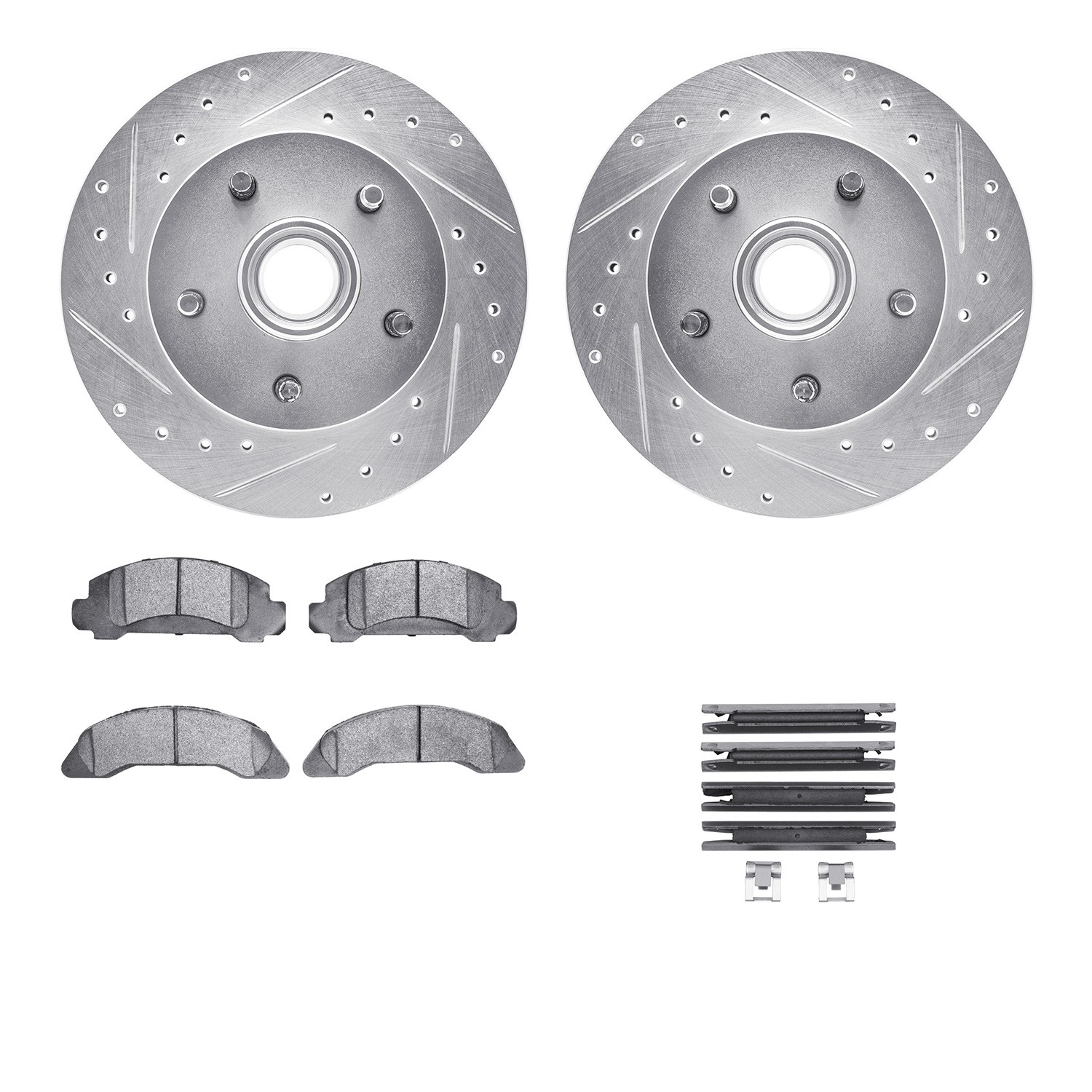 DYN 7512-54046 DFC Brake Rotor - Drilled & Slotted - Silver w/5000 Brake Pads & HW Kit