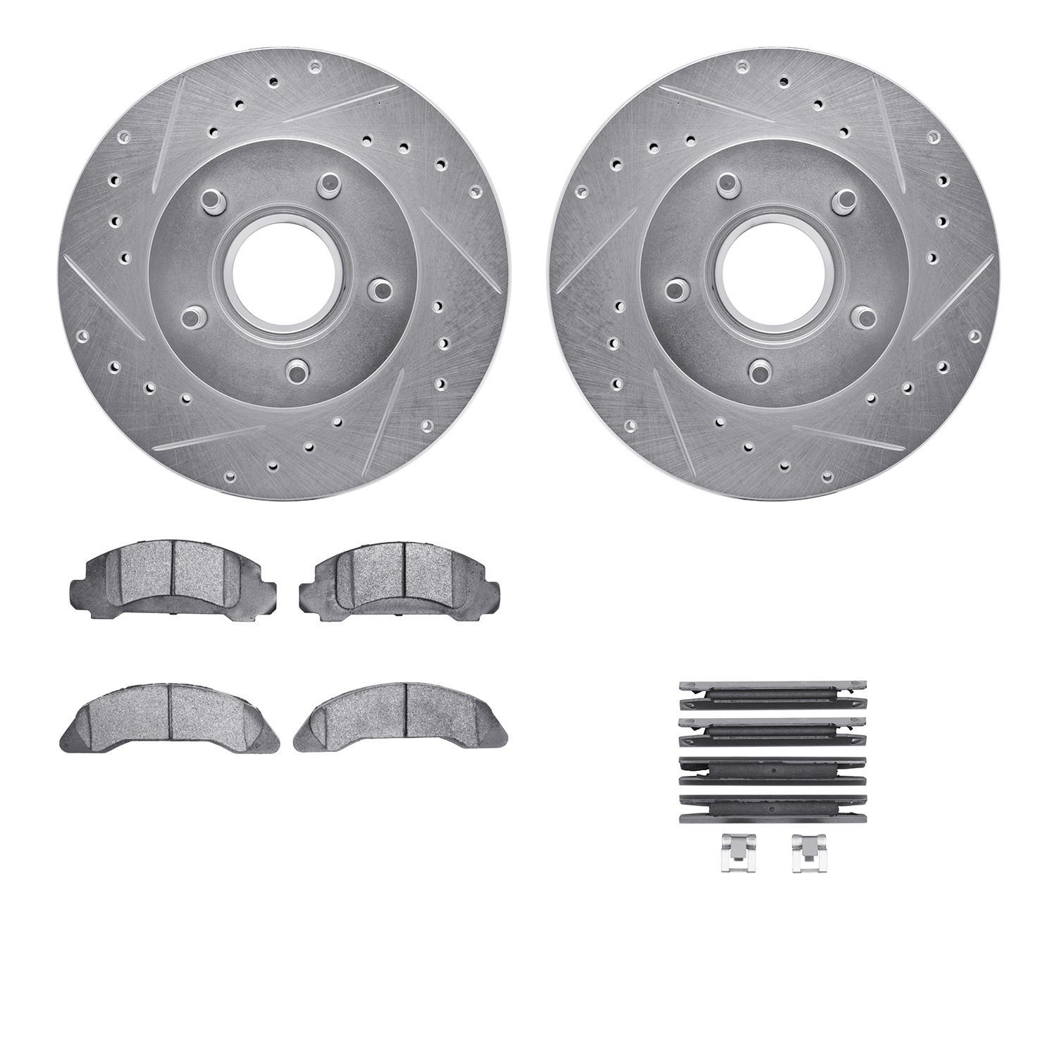 DYN 7512-54047 DFC Brake Rotor - Drilled & Slotted - Silver w/5000 Brake Pads & HW Kit