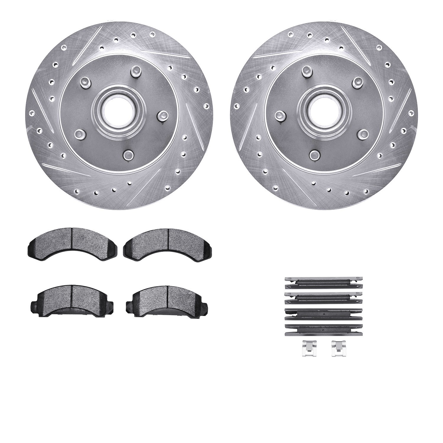 DYN 7512-54059 DFC Brake Rotor - Drilled & Slotted - Silver w/5000 Brake Pads & HW Kit