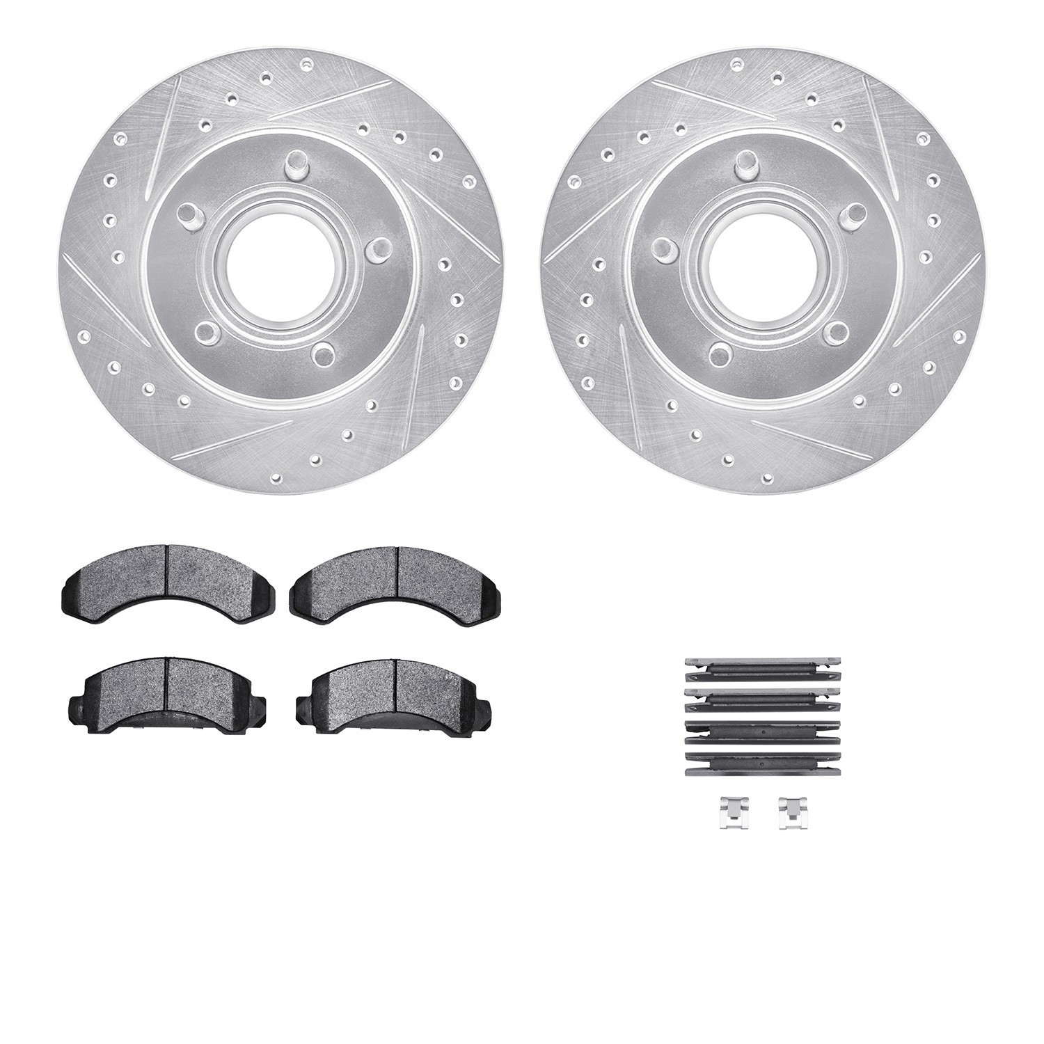 DYN 7512-54061 DFC Brake Rotor - Drilled & Slotted - Silver w/5000 Brake Pads & HW Kit