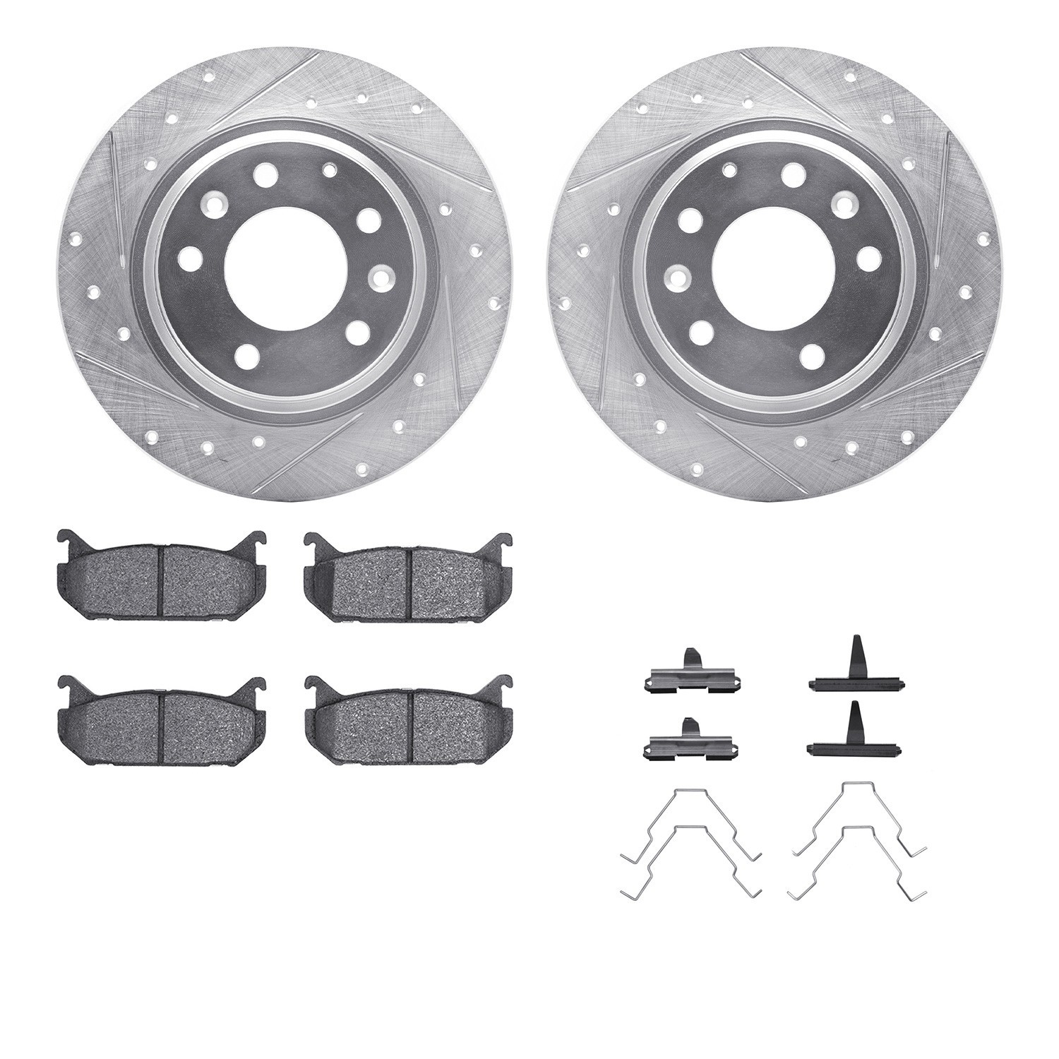 DYN 7512-54064 DFC Rotors-Drilled & Slotted-Silver w/ 5000 Advanced Brake Pads Incl Hdw