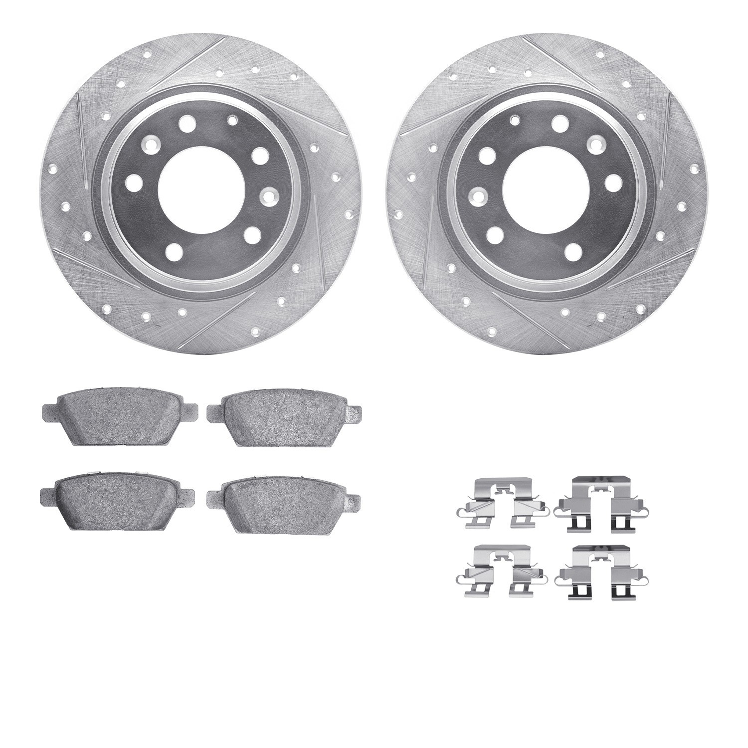 DYN 7512-54065 DFC Rotors-Drilled & Slotted-Silver w/ 5000 Advanced Brake Pads Incl Hdw