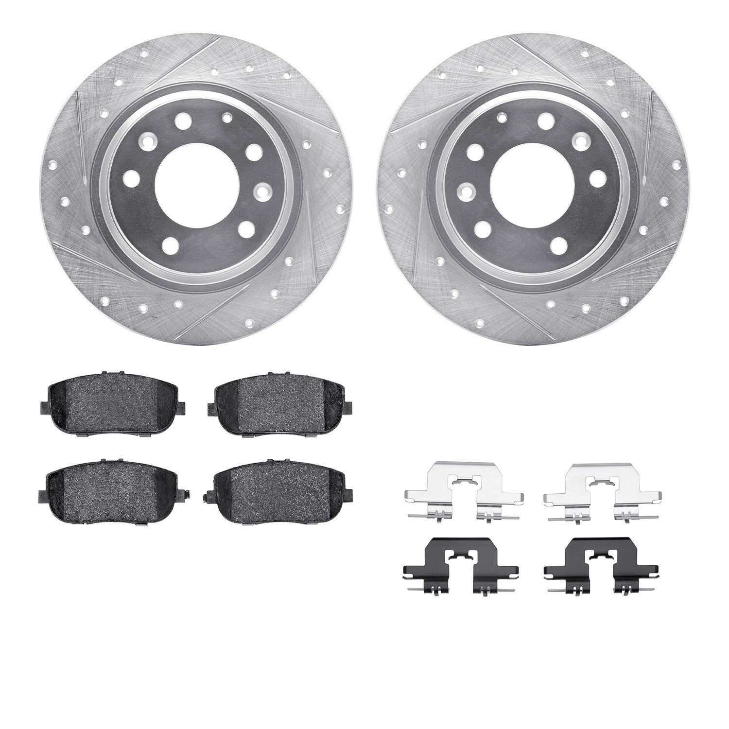 DYN 7512-54066 DFC Rotors-Drilled & Slotted-Silver w/ 5000 Advanced Brake Pads Incl Hdw