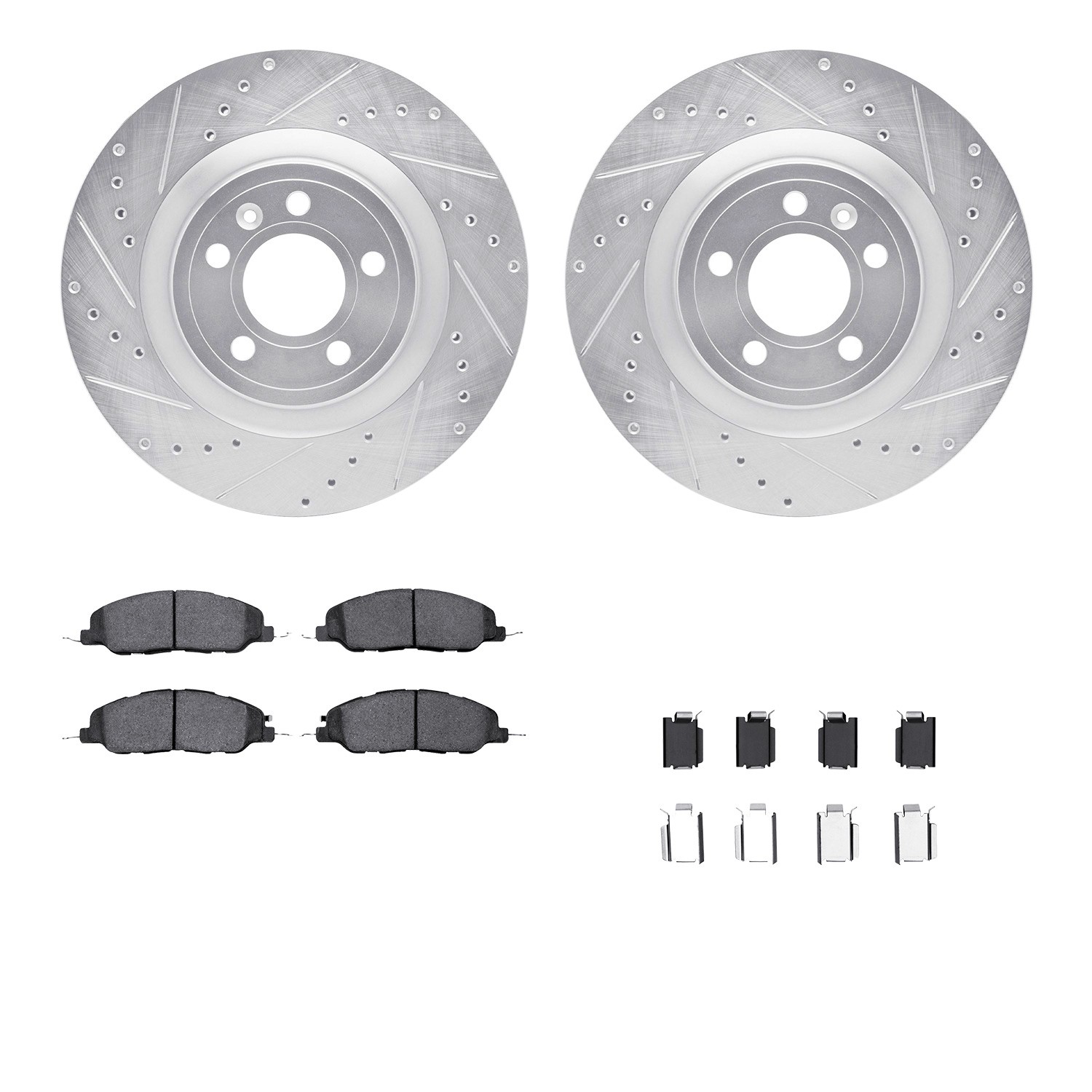 DYN 7512-54068 DFC Rotors-Drilled & Slotted-Silver w/ 5000 Advanced Brake Pads Incl Hdw