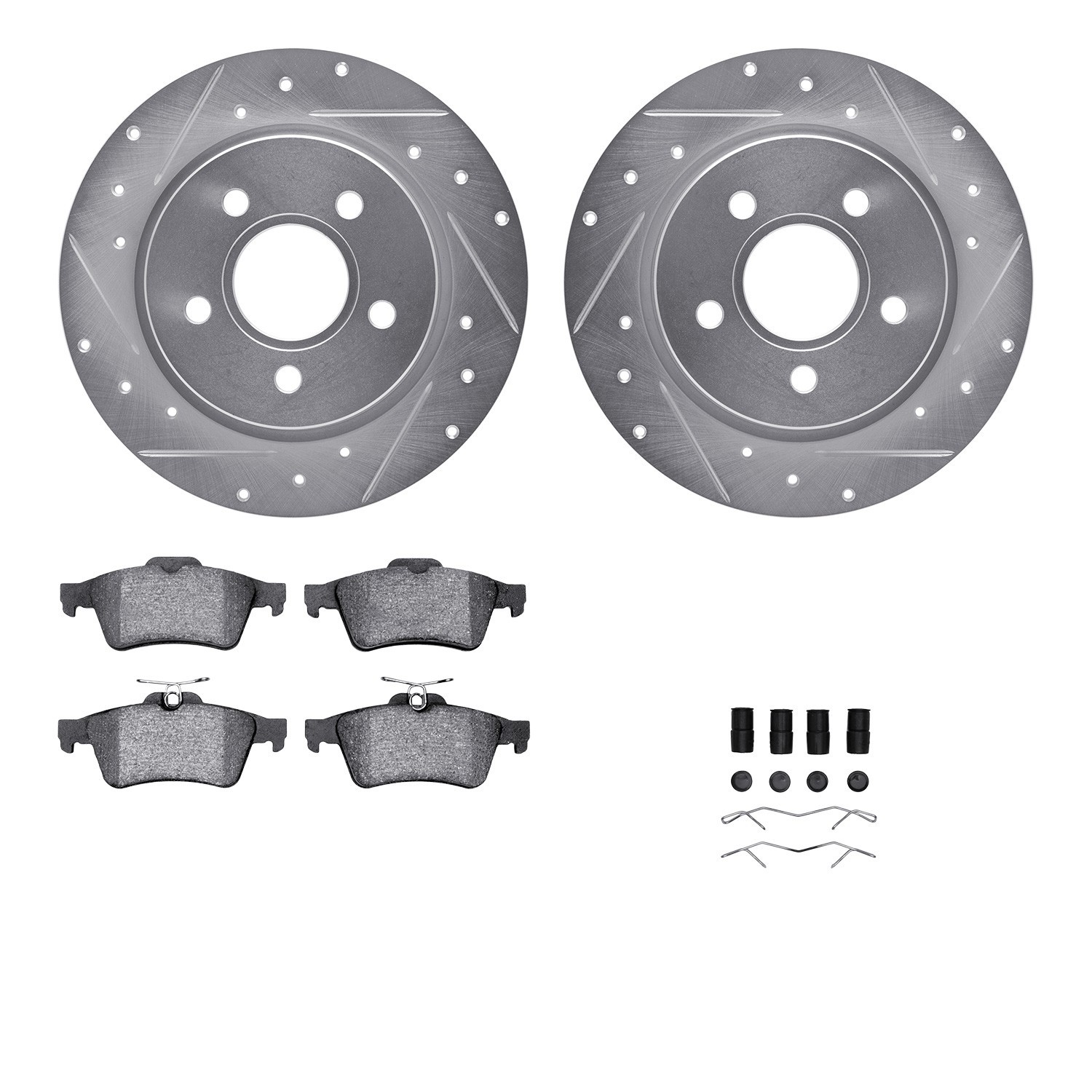 DYN 7512-54069 DFC Rotors-Drilled & Slotted-Silver w/ 5000 Advanced Brake Pads Incl Hdw