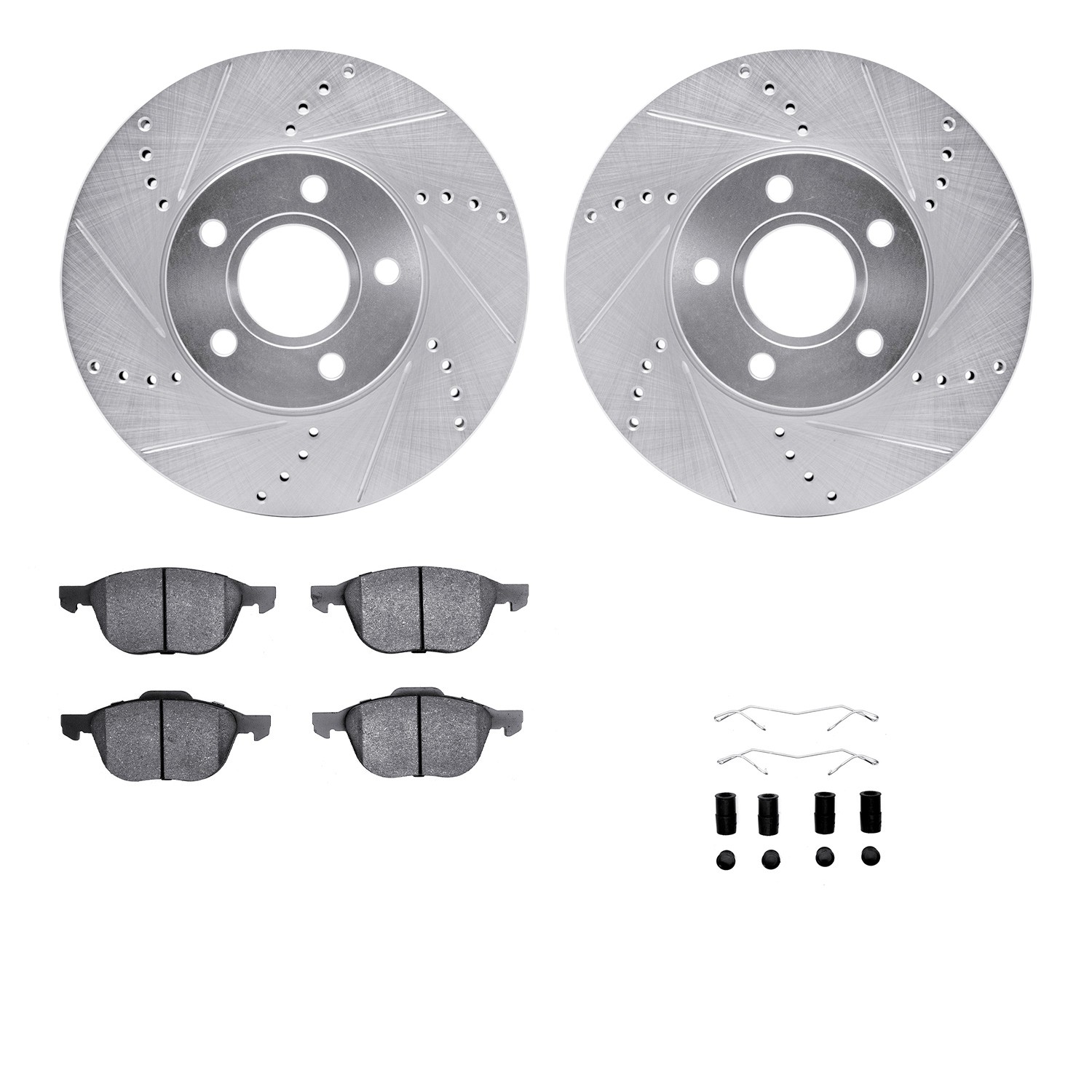 DYN 7512-54071 DFC Rotors-Drilled & Slotted-Silver w/ 5000 Advanced Brake Pads Incl Hdw