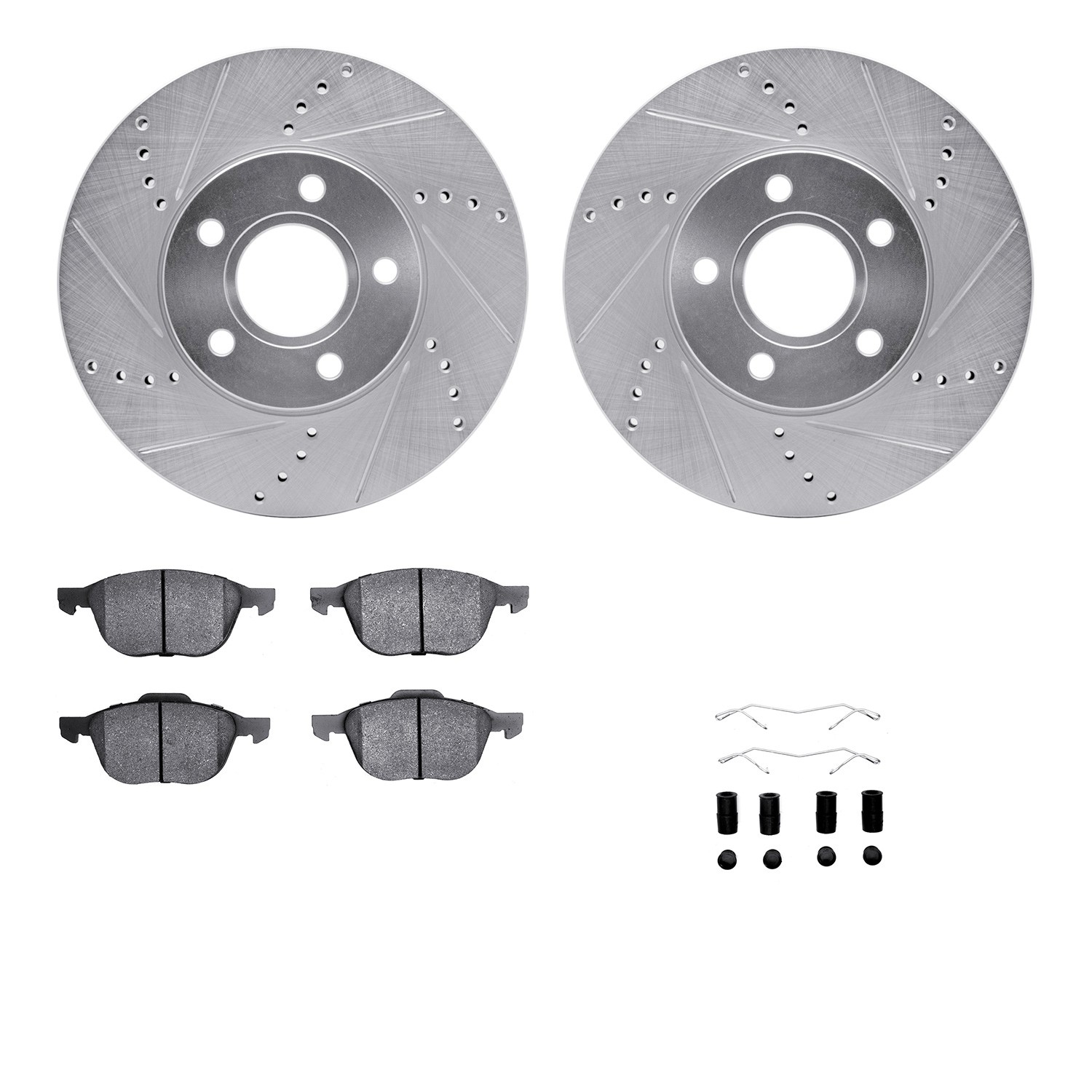 DYN 7512-54072 DFC Rotors-Drilled & Slotted-Silver w/ 5000 Advanced Brake Pads Incl Hdw