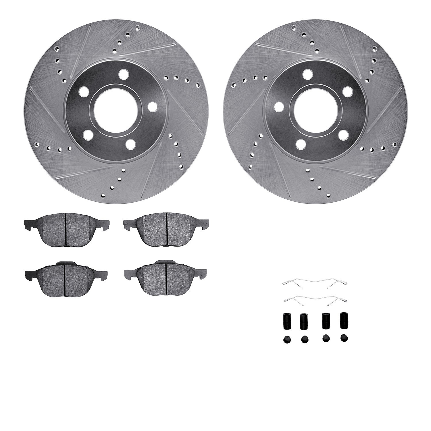 DYN 7512-54073 DFC Rotors-Drilled & Slotted-Silver w/ 5000 Advanced Brake Pads Incl Hdw