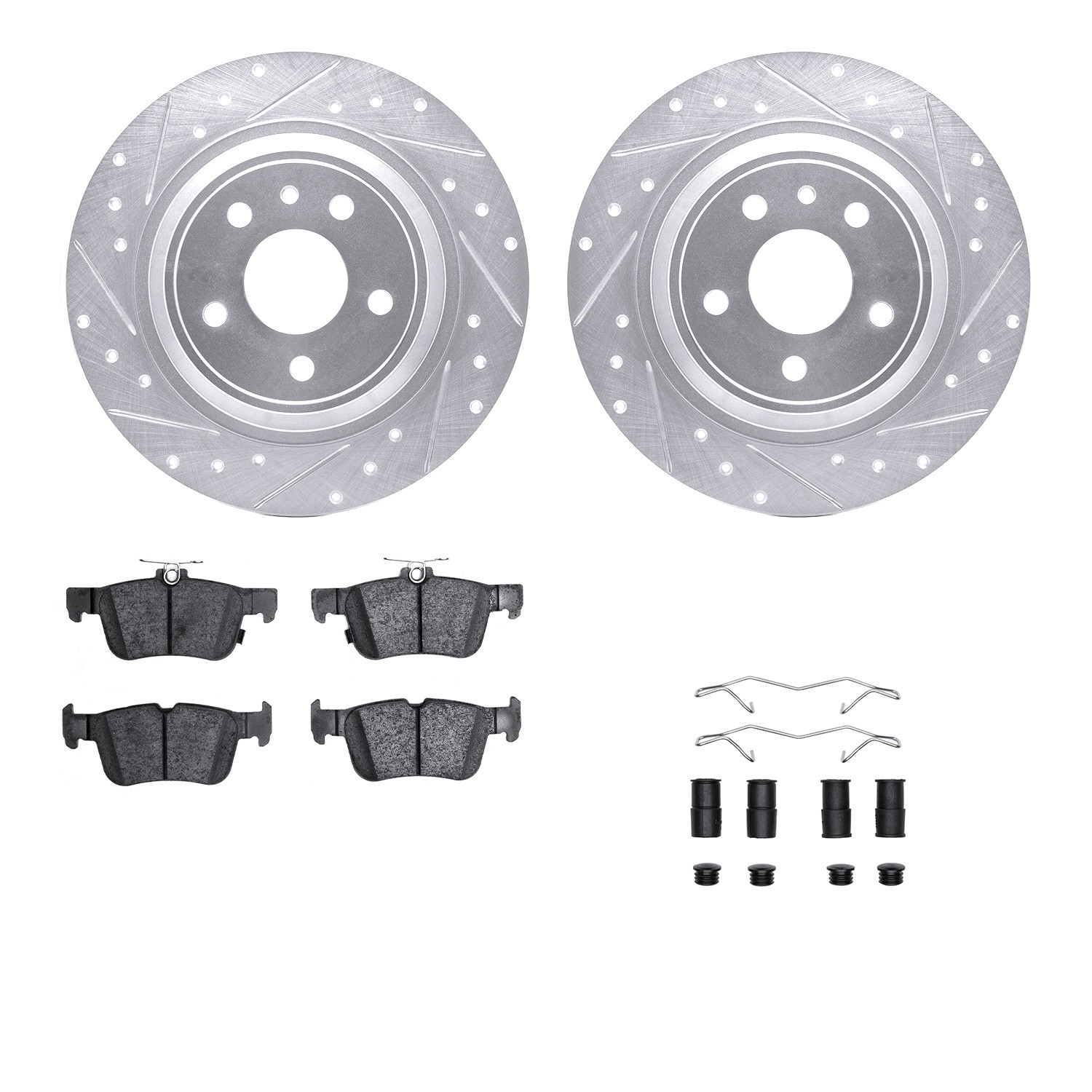 DYN 7512-54074 DFC Rotors-Drilled & Slotted-Silver w/ 5000 Advanced Brake Pads Incl Hdw