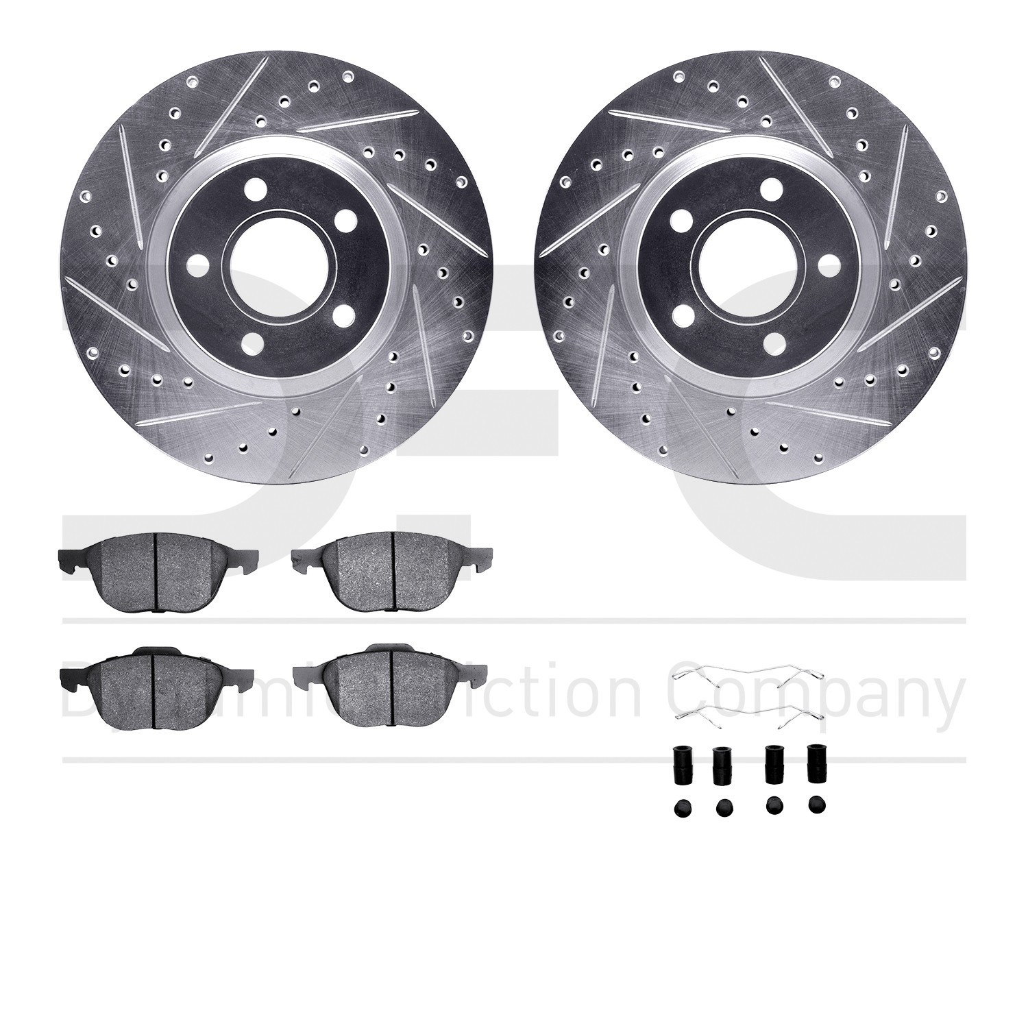 DYN 7512-54075 DFC Rotors-Drilled & Slotted-Silver w/ 5000 Advanced Brake Pads Incl Hdw
