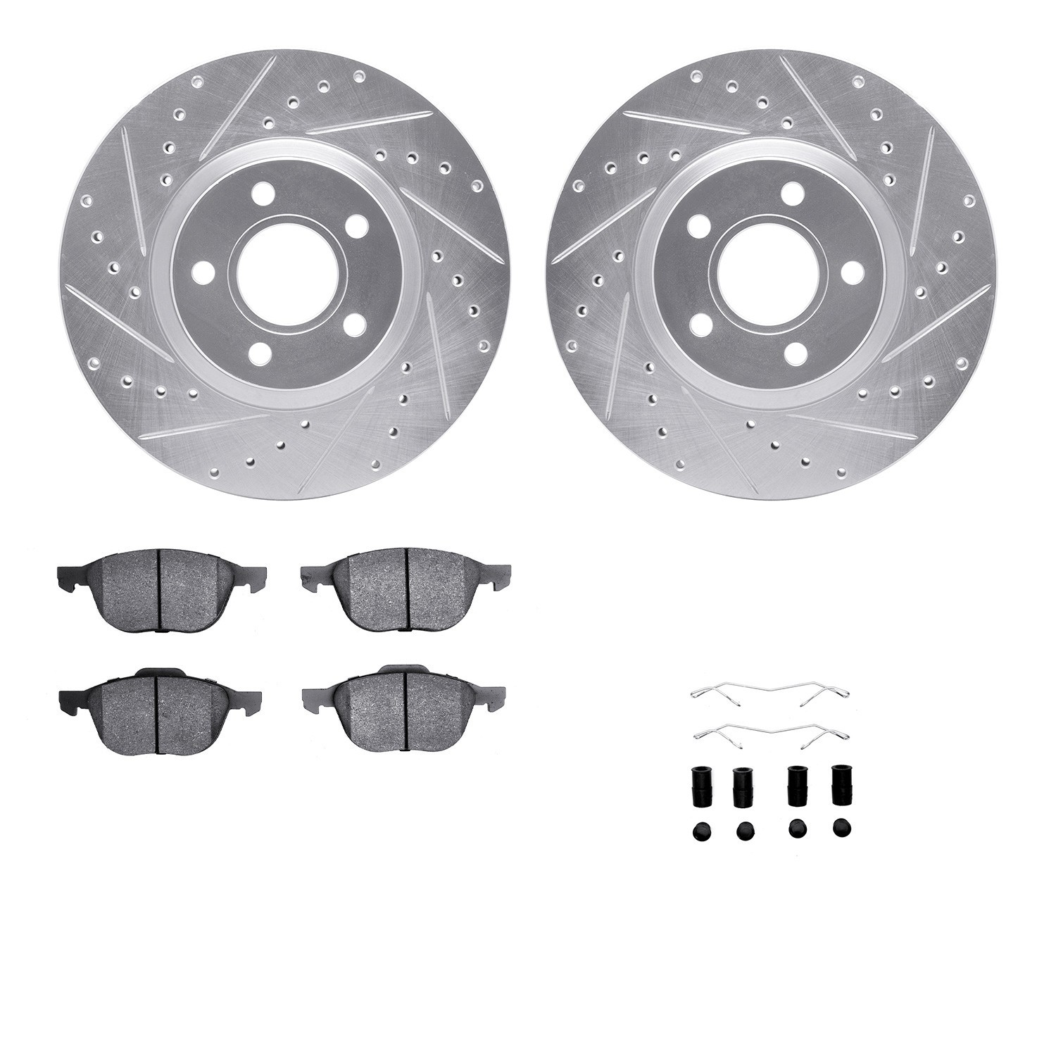 DYN 7512-54076 DFC Rotors-Drilled & Slotted-Silver w/ 5000 Advanced Brake Pads Incl Hdw