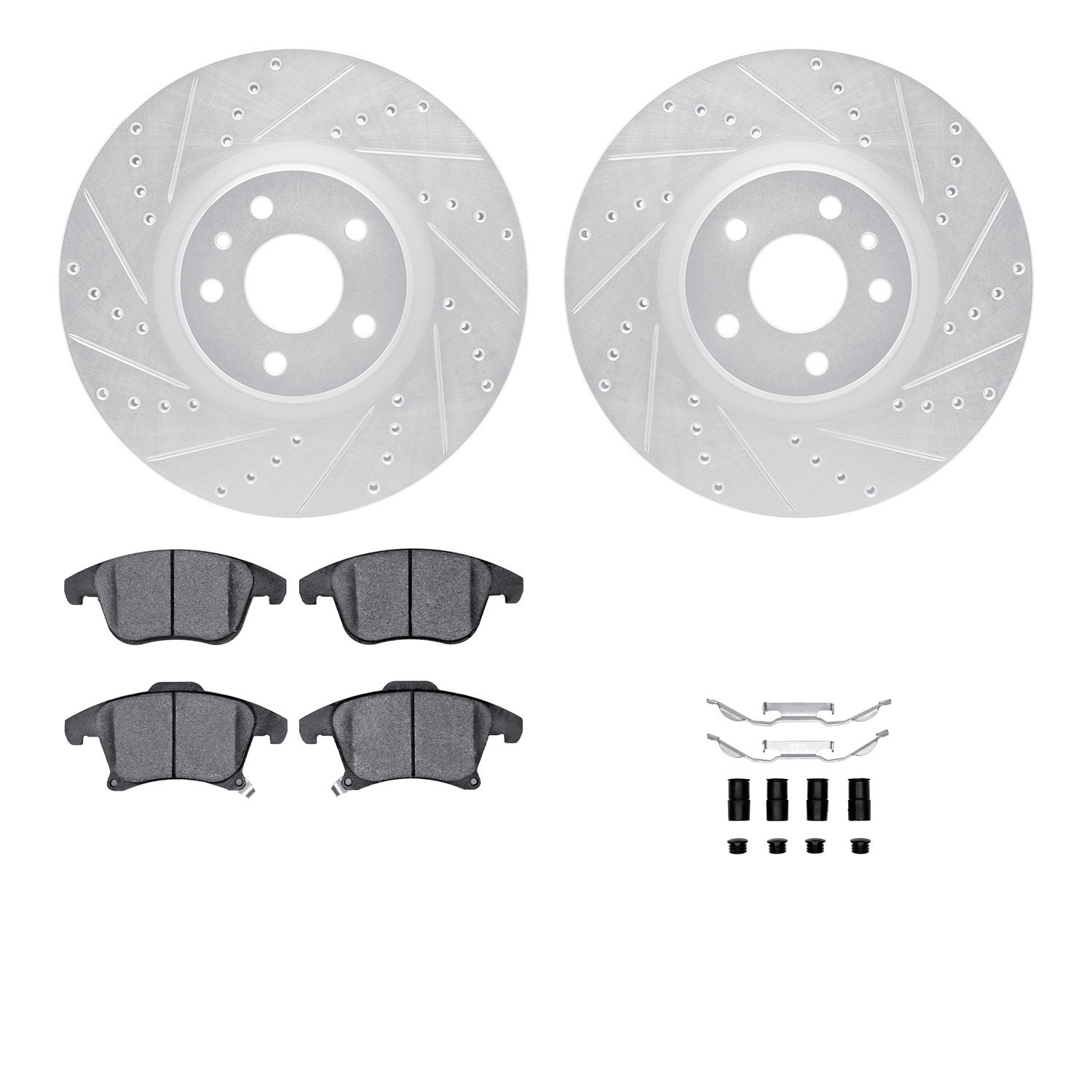 DYN 7512-54079 DFC Rotors-Drilled & Slotted-Silver w/ 5000 Advanced Brake Pads Incl Hdw