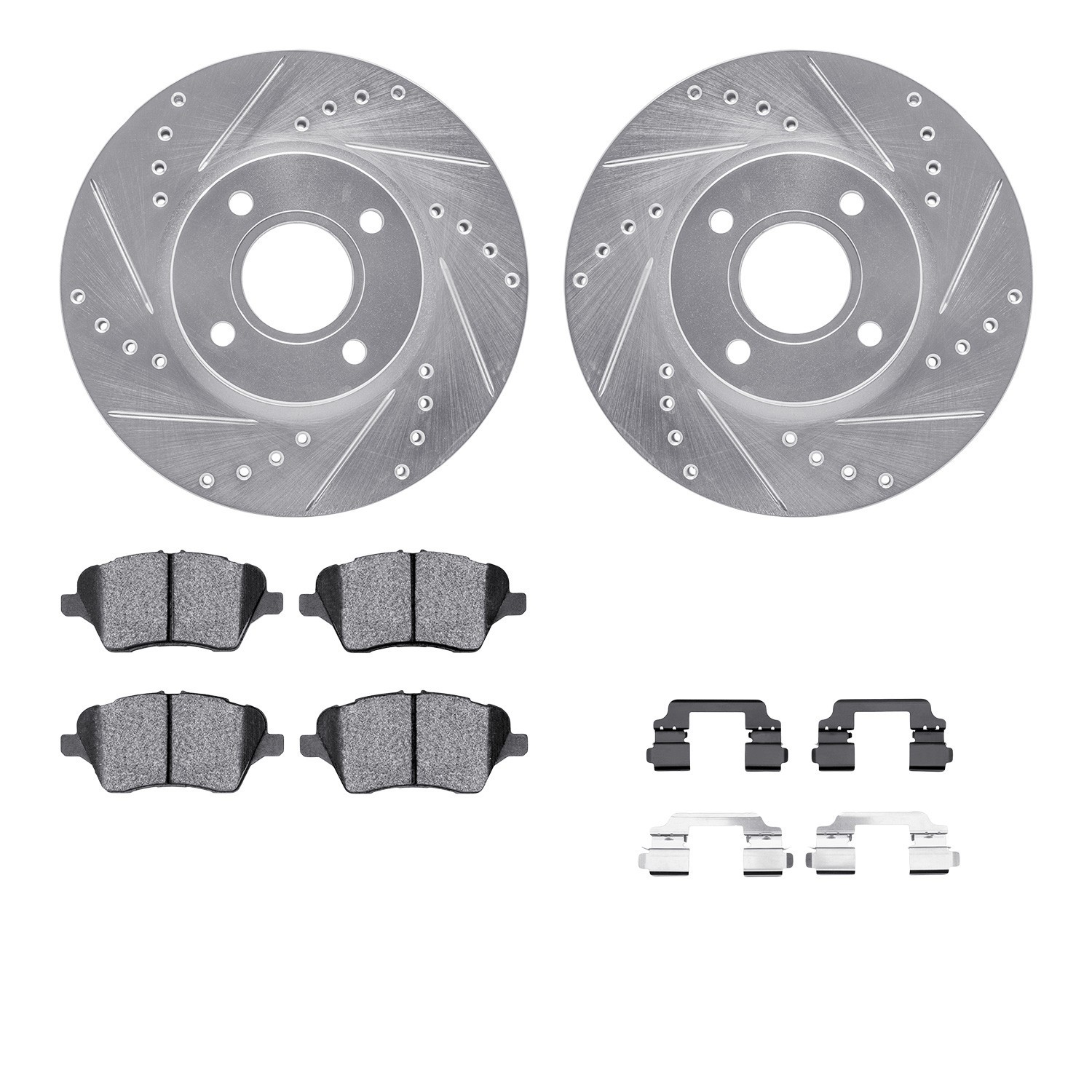 DYN 7512-54081 DFC Rotors-Drilled & Slotted-Silver w/ 5000 Advanced Brake Pads Incl Hdw