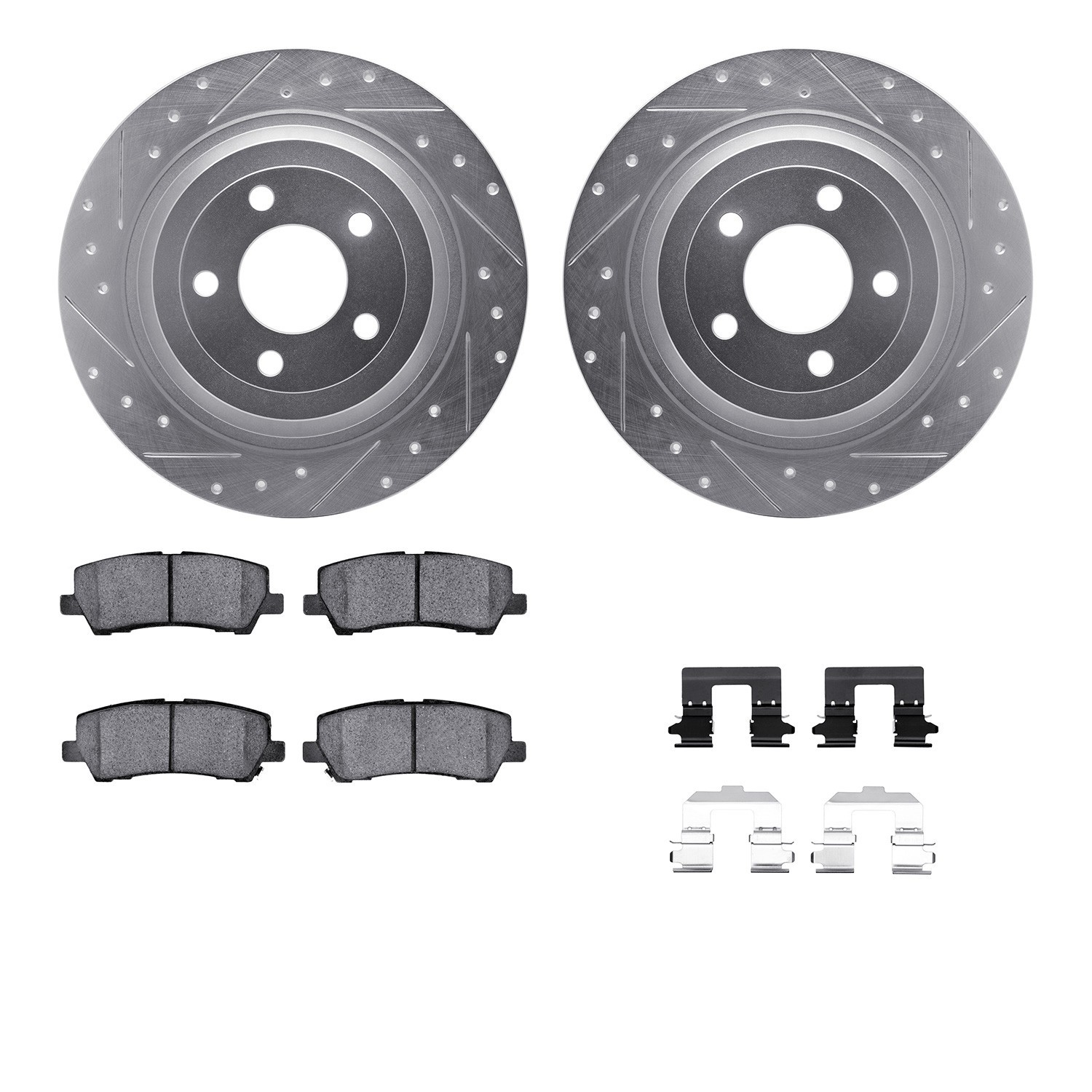DYN 7512-54082 DFC Rotors-Drilled & Slotted-Silver w/ 5000 Advanced Brake Pads Incl Hdw