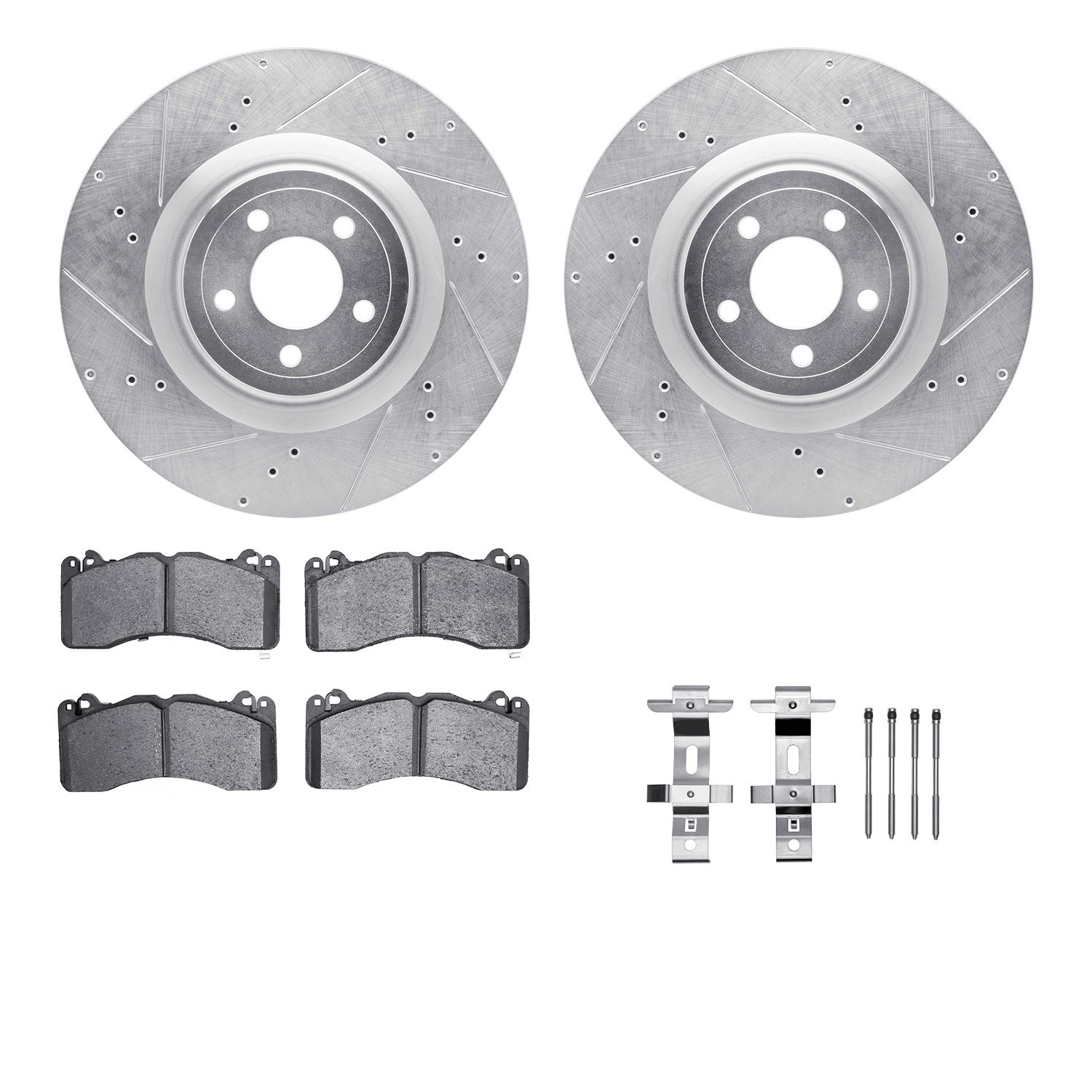 DYN 7512-54085 DFC Rotors-Drilled & Slotted-Silver w/ 5000 Advanced Brake Pads Incl Hdw